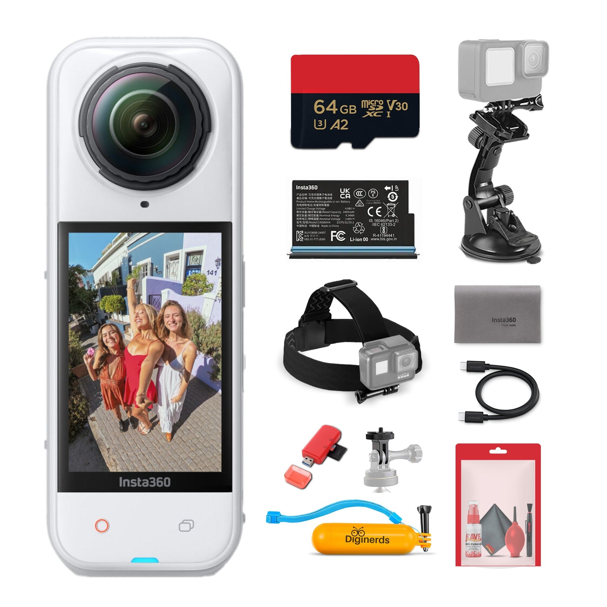 Insta360 X5 8K 360 Waterproof Action Camera White 1/1.28" Sensors, Replaceable Lenses, PureVideo AI + More