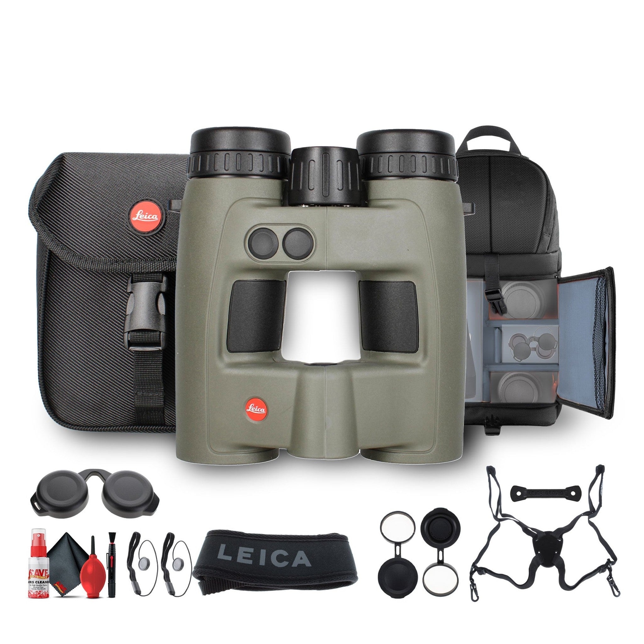 Leica 10x32 Geovid Pro Rangefinder Rugged Binoculars 2024 Olive Green - Bundle Leica