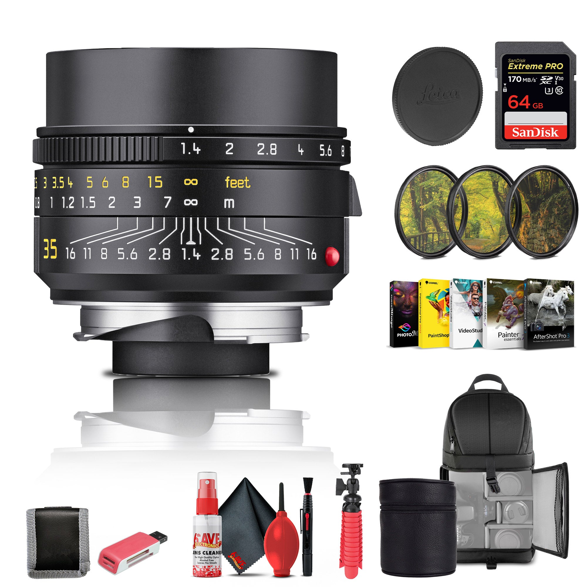 Leica Summilux-M 35mm f/1.4 ASPH. Lens Black 11726 + 64GB Memory Card + More