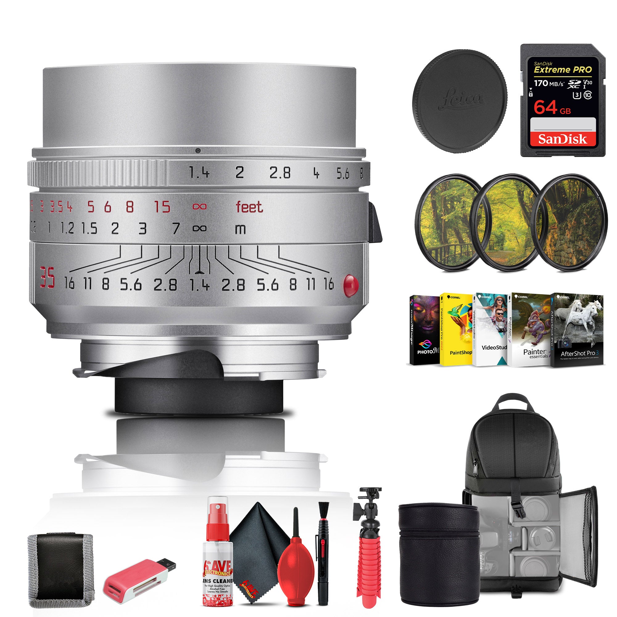 Leica Summilux-M 35mm f/1.4 ASPH. Lens (Silver) (11727) + 64GB Memory Card + More