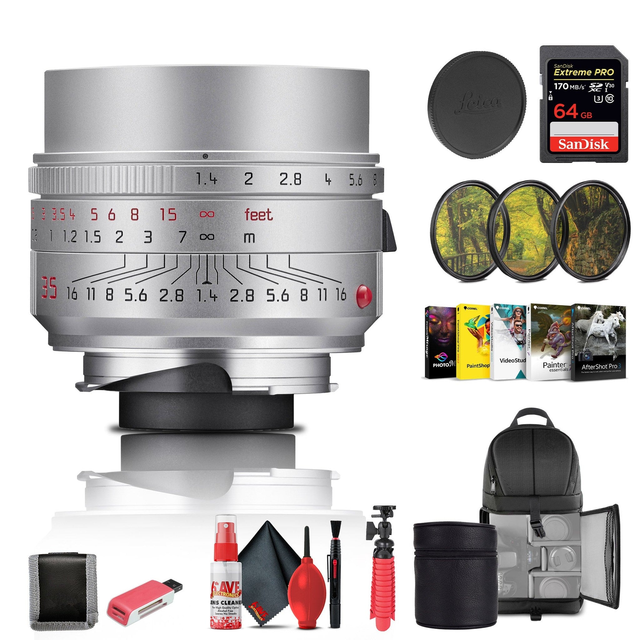 Leica Summilux-M 35mm f/1.4 ASPH. Lens Silver 11727 + 64GB Memory Card + More Leica
