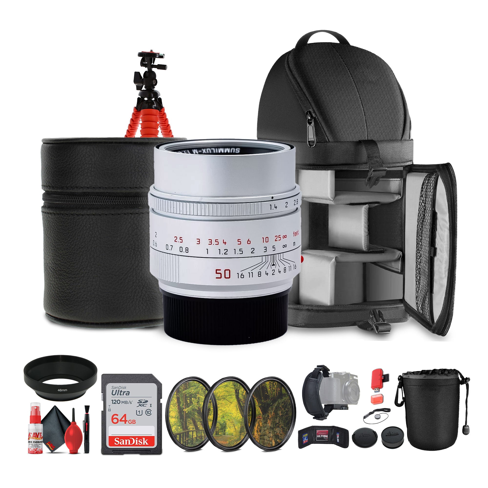 Leica Summilux-M 50mm f/1.4 ASPH. Lens + Sling Backpack + 64GB Memory Card + More