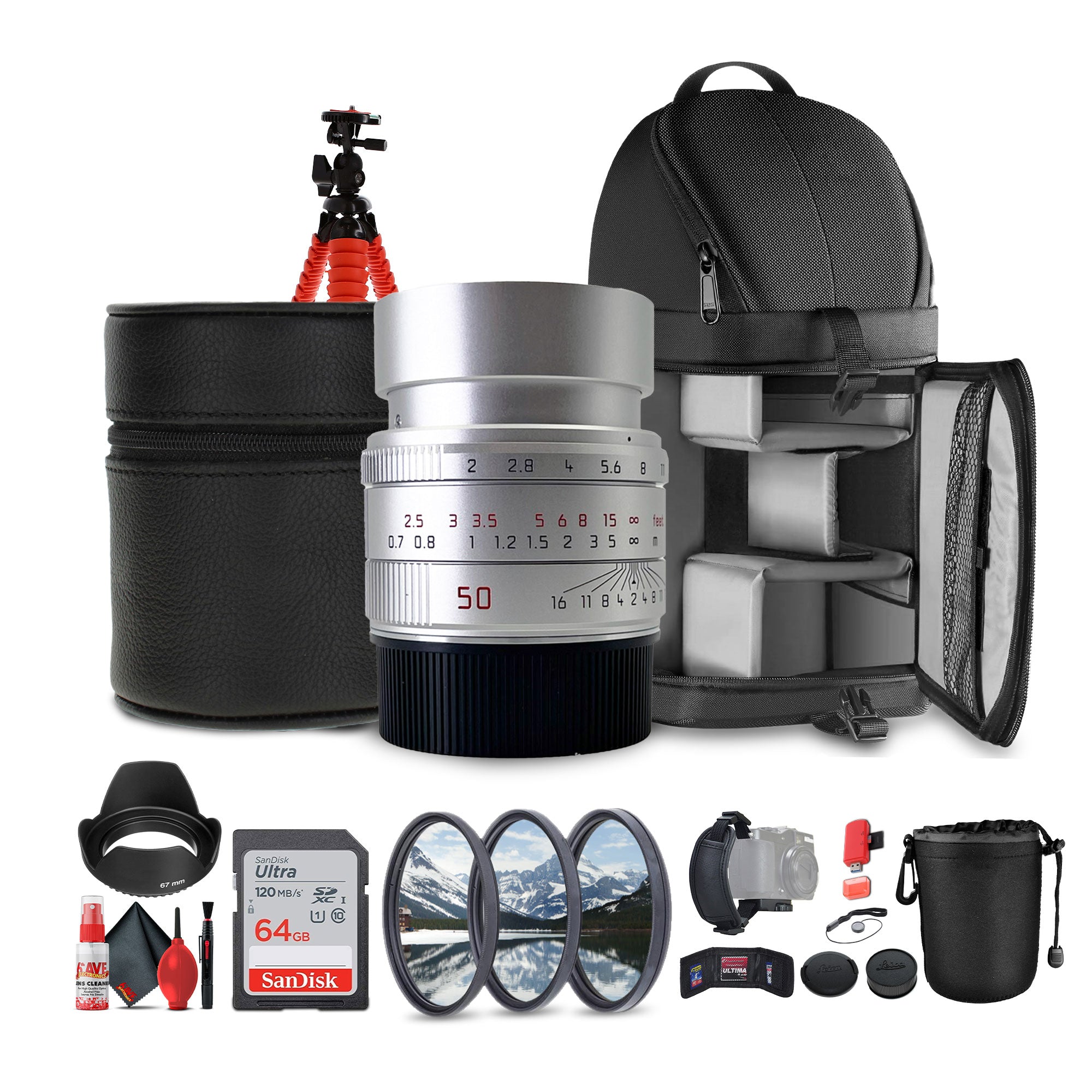 Leica APO-Summicron-M 50mm f/2 ASPH. Lens Silver Anodized + Sling Backpack + More