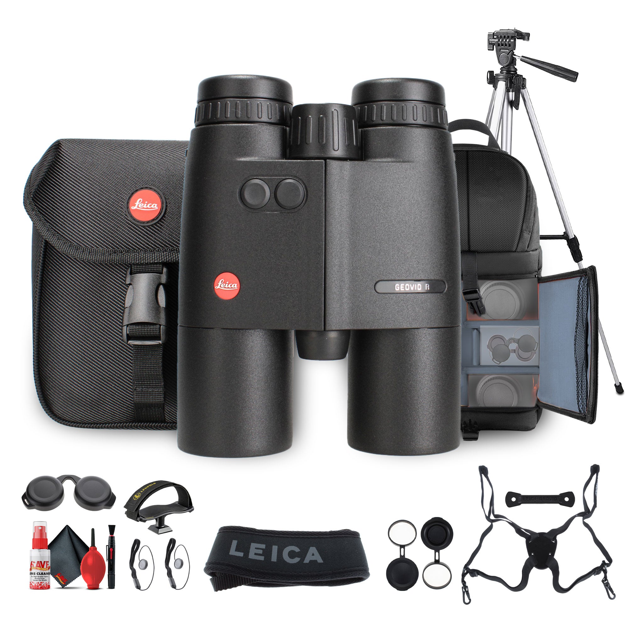 Leica 8x42 Geovid R Rangefinder Binoculars + Tripod Adapter + Tripod - Bundle