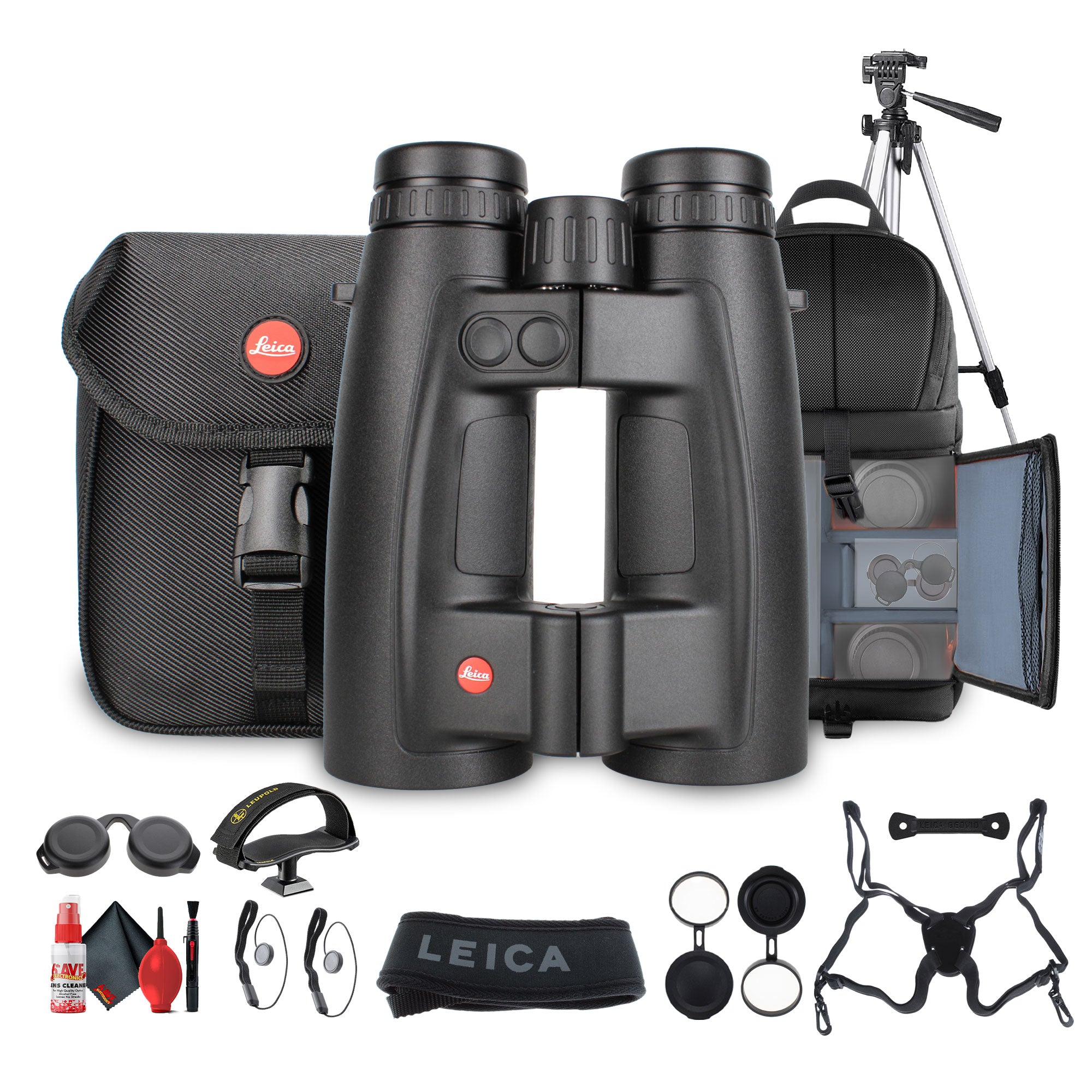 Leica 8x56 Geovid Pro Rangefinder Rugged Compact Weather-Proof Hunting Binoculars - Bundle