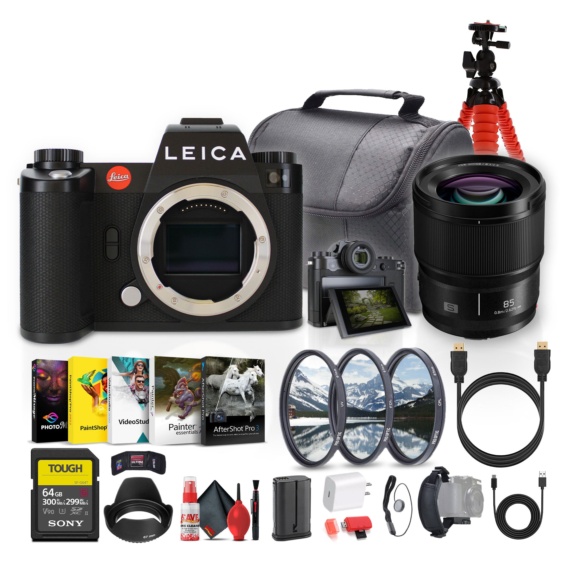 Leica SL3 Mirrorless Digital Camera + Panasonic S 85mm Lens + 64GB Memory Card + More
