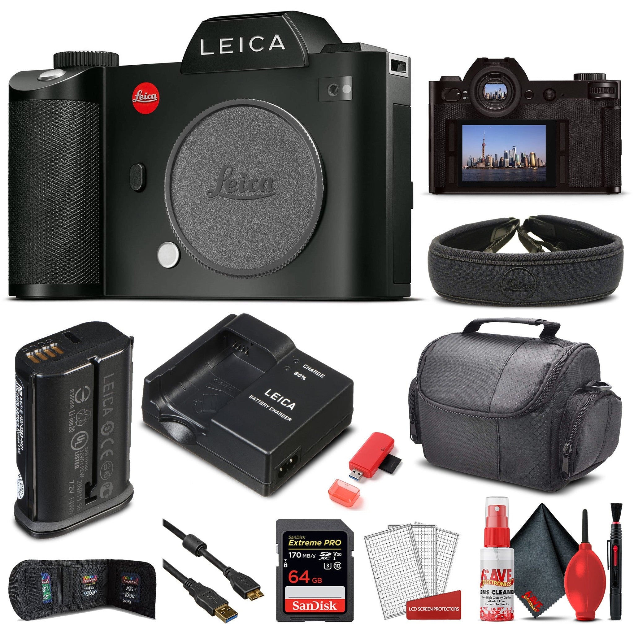Leica SL Typ 601 Mirrorless Digital Camera 10850 + 64GB Extreme Pro Card + Card Reader + Case + Memory Wallet - Starter Bundle Leica