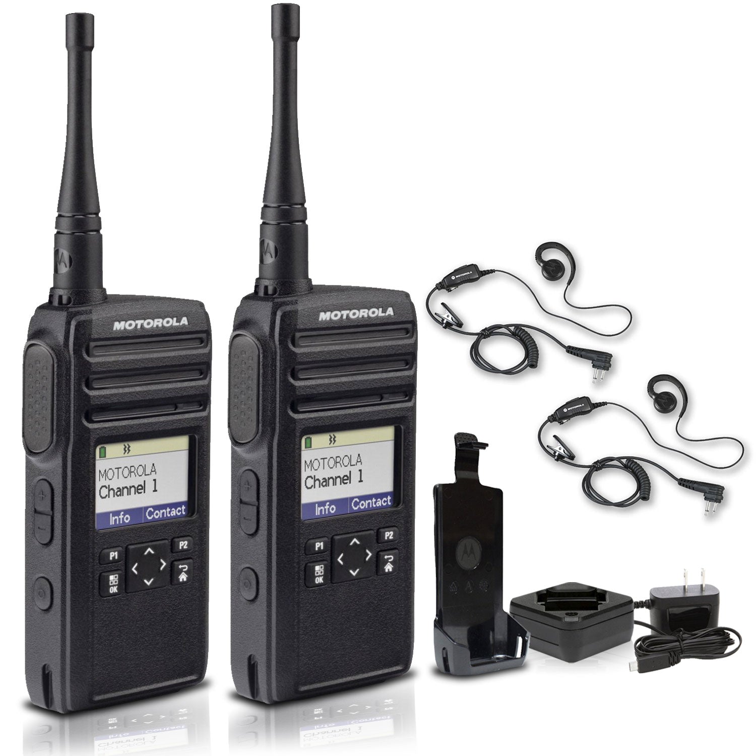 Motorola DTR700 900 MHz Digital 2-Way Radio 50 Channels + 2 x Motorola HKLN4604 Earpiece 2-Pack