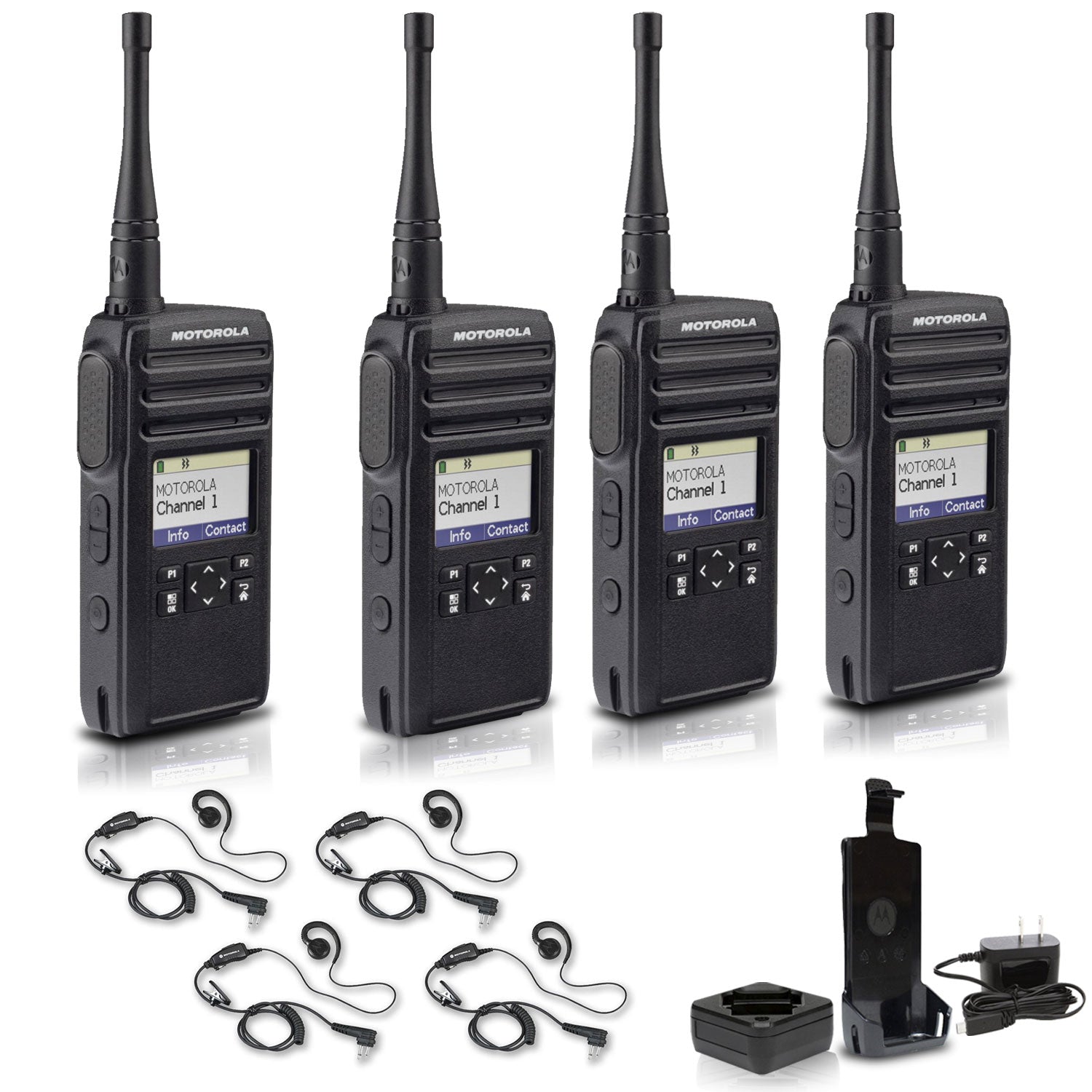 Motorola DTR700 900 MHz Digital 2-Way Radio 50 Channels + 4 x Motorola HKLN4604 Earpiece 4-Pack