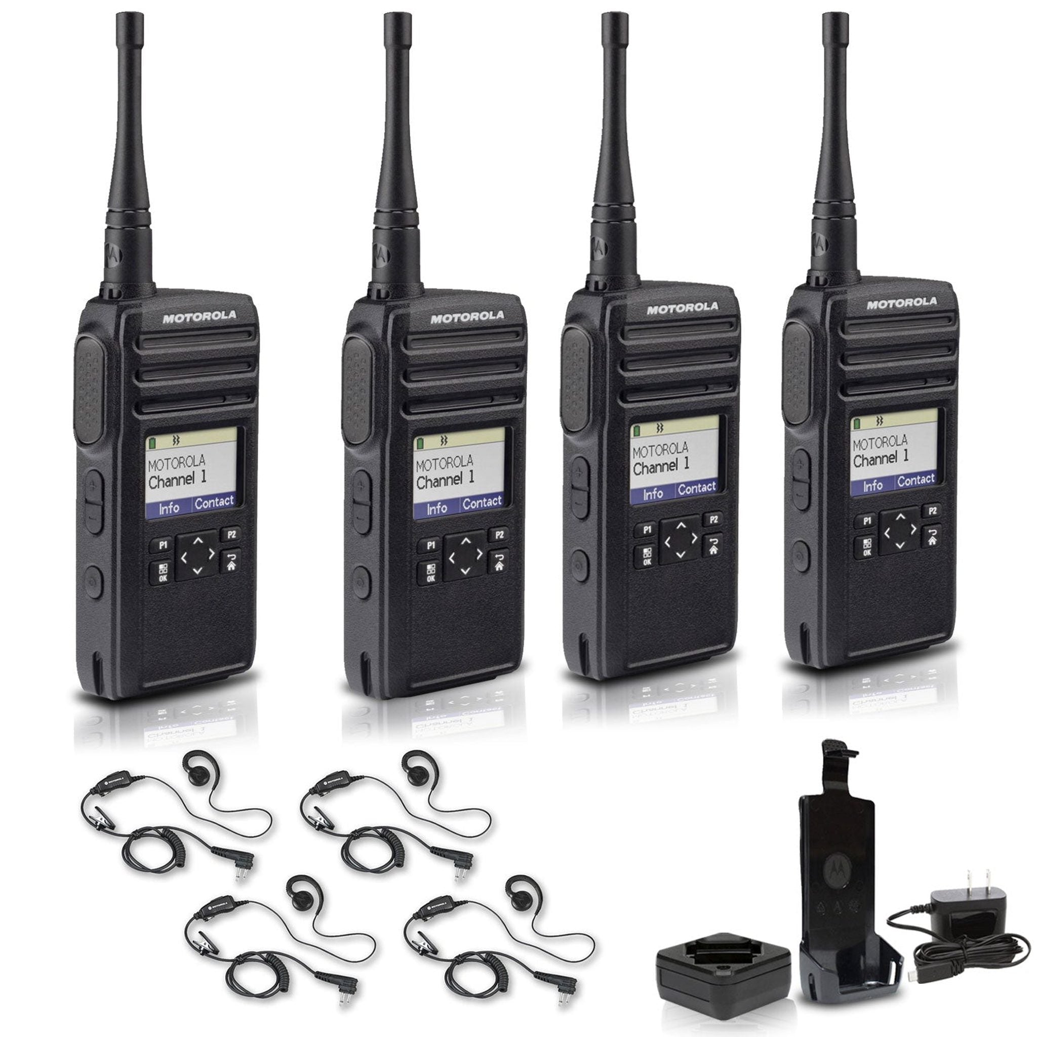 Motorola DTR700 900 MHz Digital 2-Way Radio 50 Channels + 4 x Motorola HKLN4604 Earpiece 4-Pack Motorola Solutions