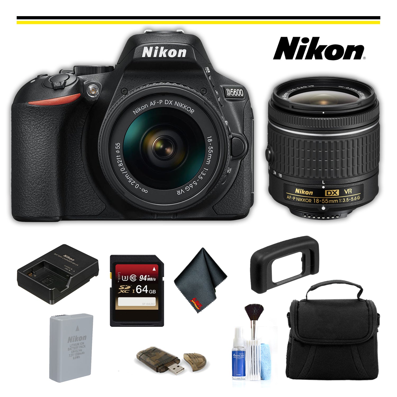 Nikon D5600 DSLR Camera with 18-55mm Lens (1576 ) Starter Bundle- (International Model )