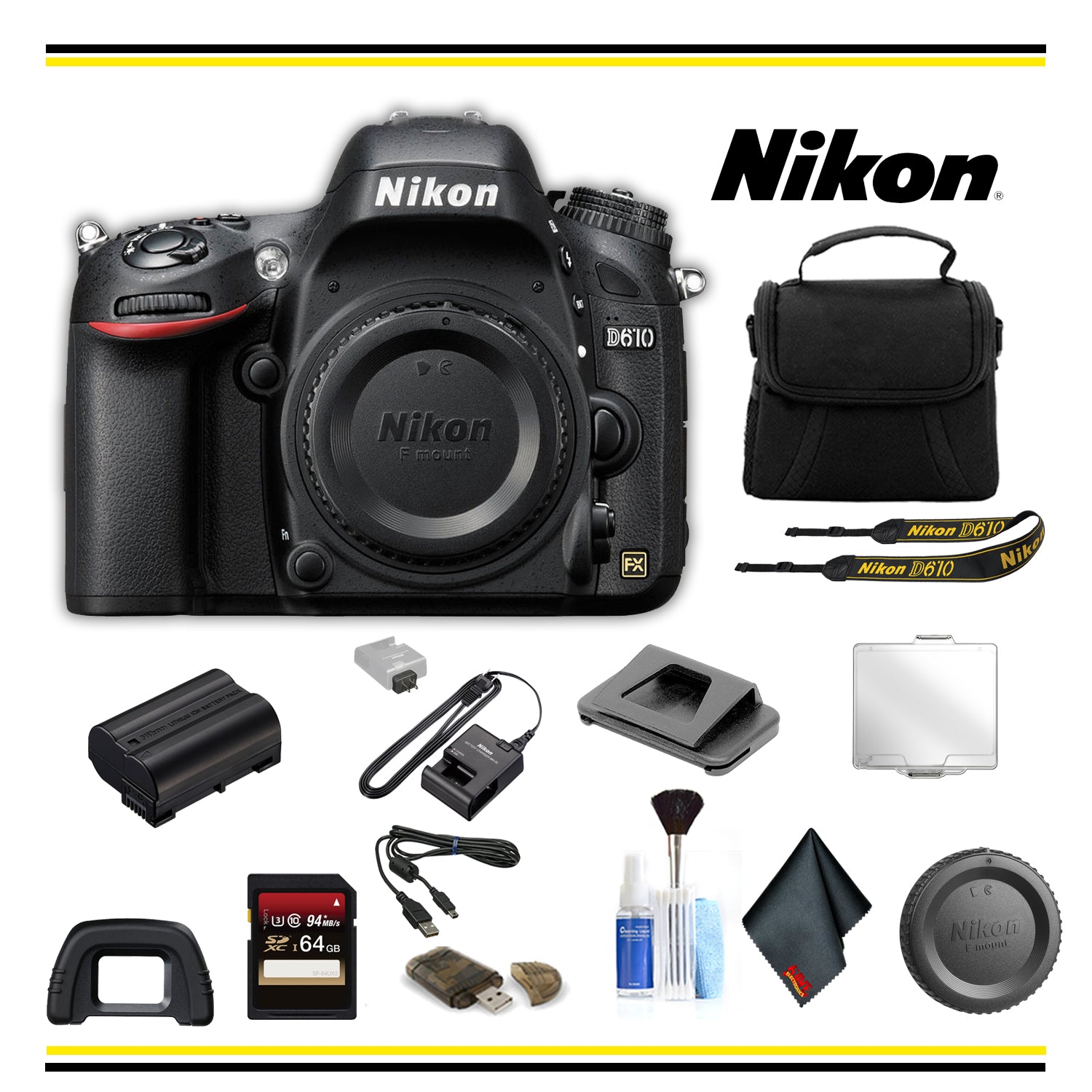 Nikon D610 DSLR Camera (1540 ) Starter Bundle - (International Model )