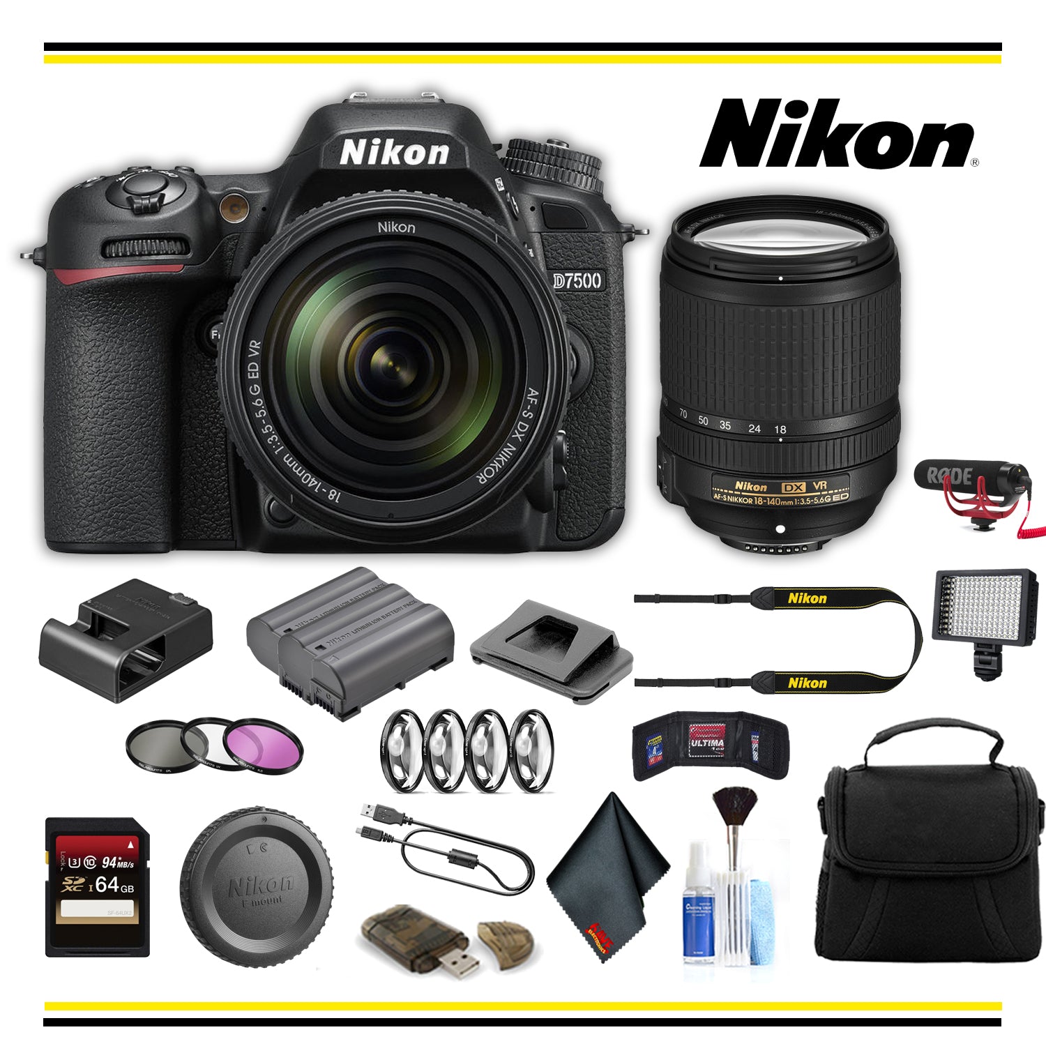 Nikon D D7500 20.9MP Digital SLR Camera - Black (Kit w/ 18-140mm VR Lens) Base Bundle