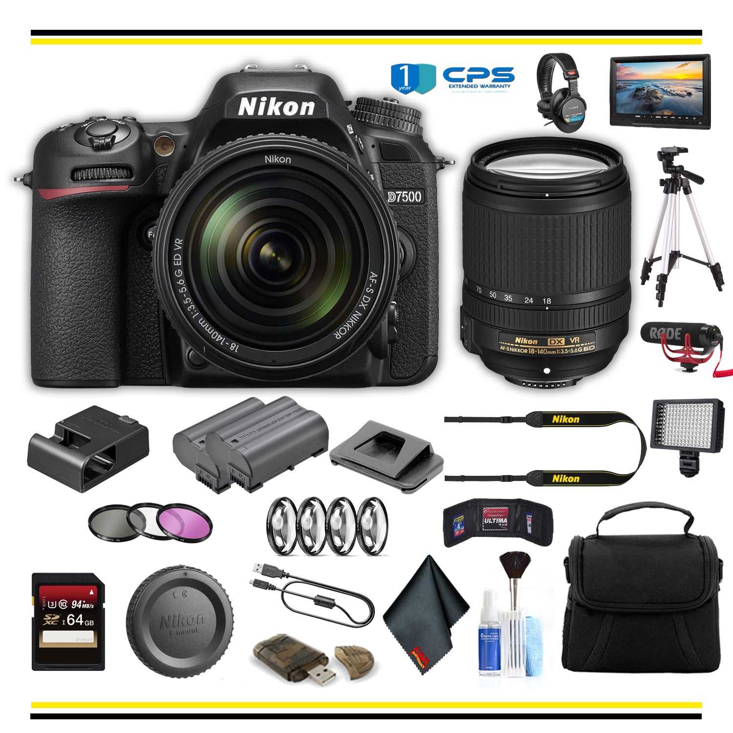 Nikon D D7500 20.9MP Digital SLR Camera - Black (Kit w/ 18-140mm VR Lens) Pro Bundle