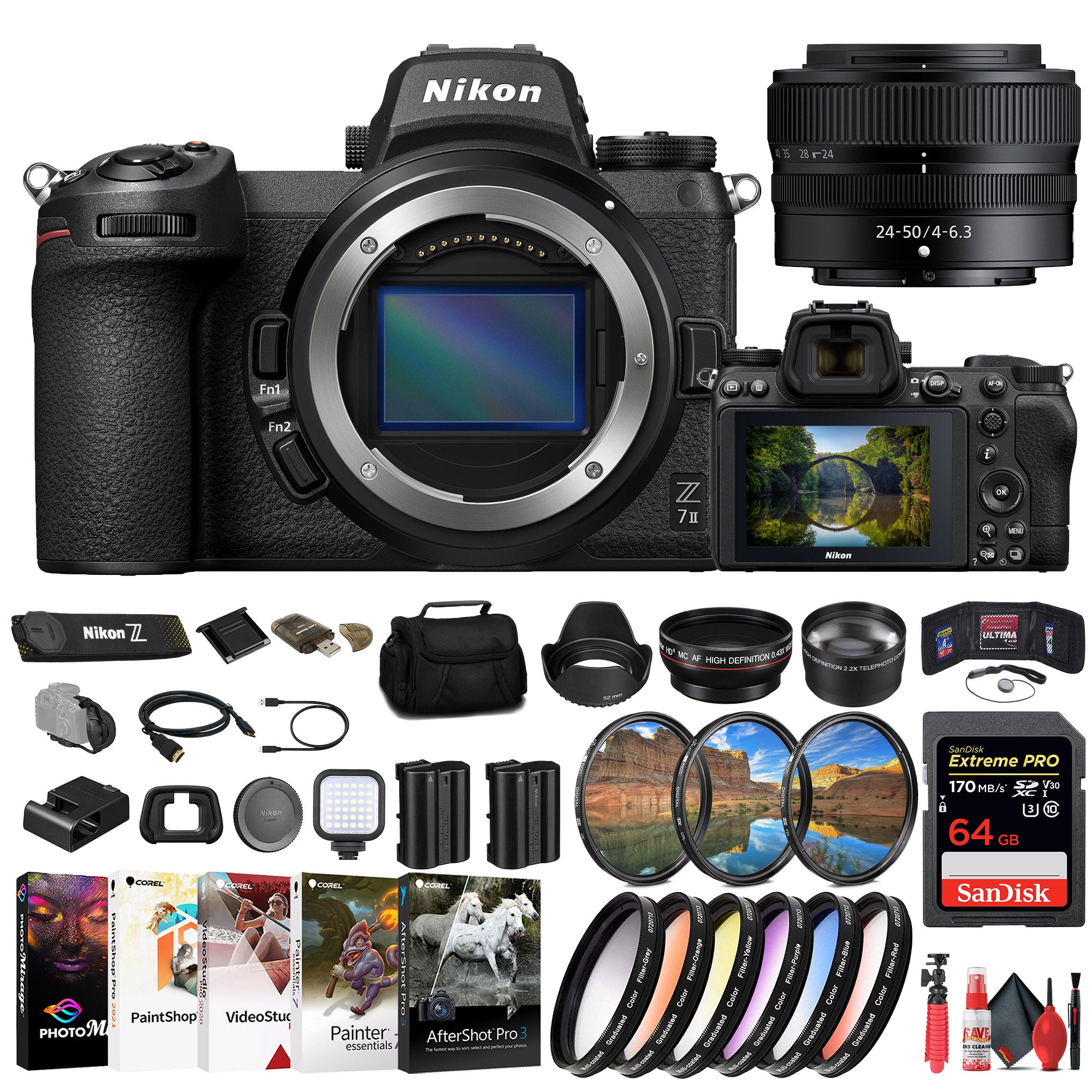 Nikon Z7 II Mirrorless Camera + Nikon 24-50mm Lens + 64GB Card + Filter Kit + More