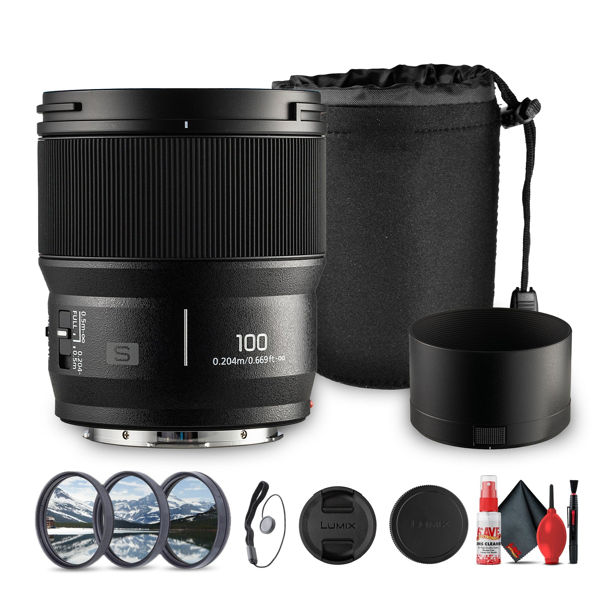 Panasonic Lumix S 100mm f/2.8 Macro Lens | L-Mount, Weather-Sealed - Bundle