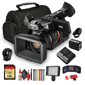 Panasonic AG-CX350 4K Camcorder AG-CX350 W/Padded Case, 128 GB Memory Card, Wire Straps, LED Light, and More