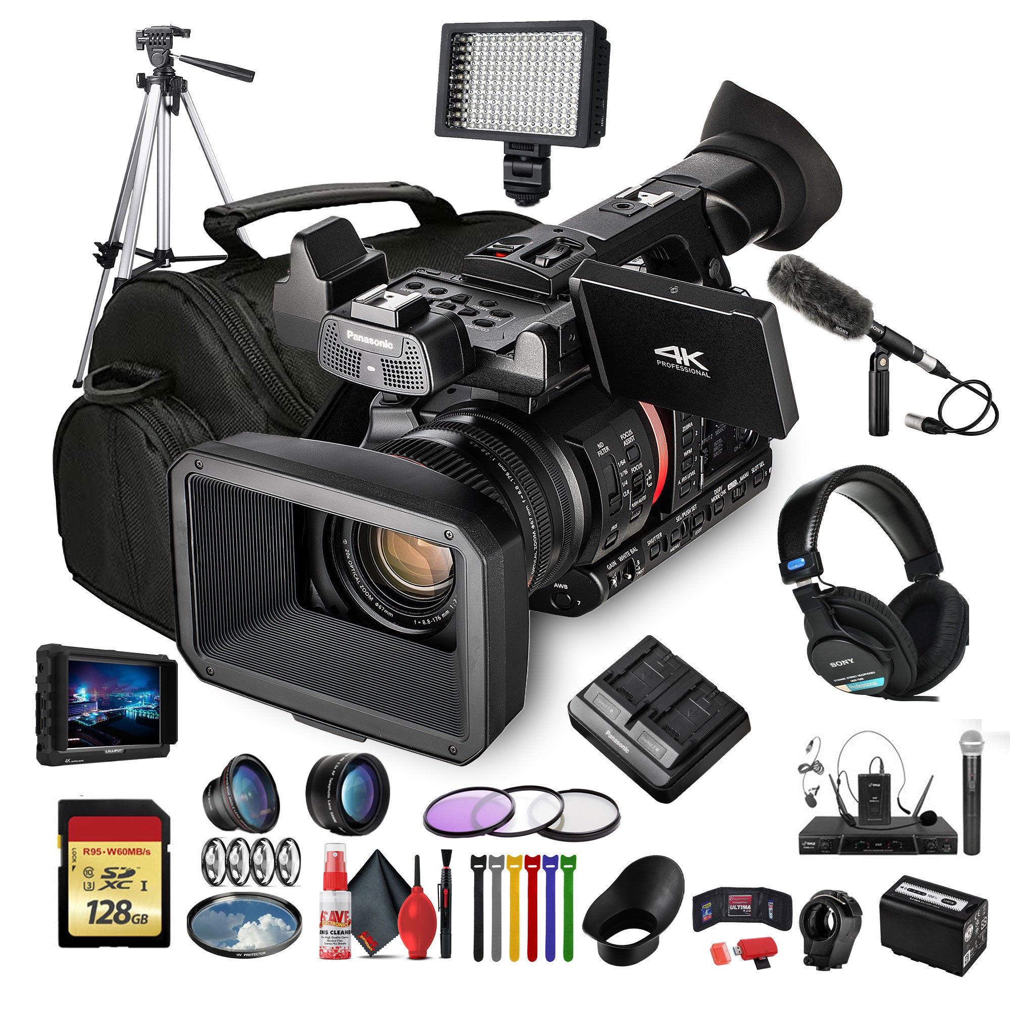 Panasonic AG-CX350 4K Camcorder (AG-CX350) W/Padded Case, 128 GB Memory Card + More