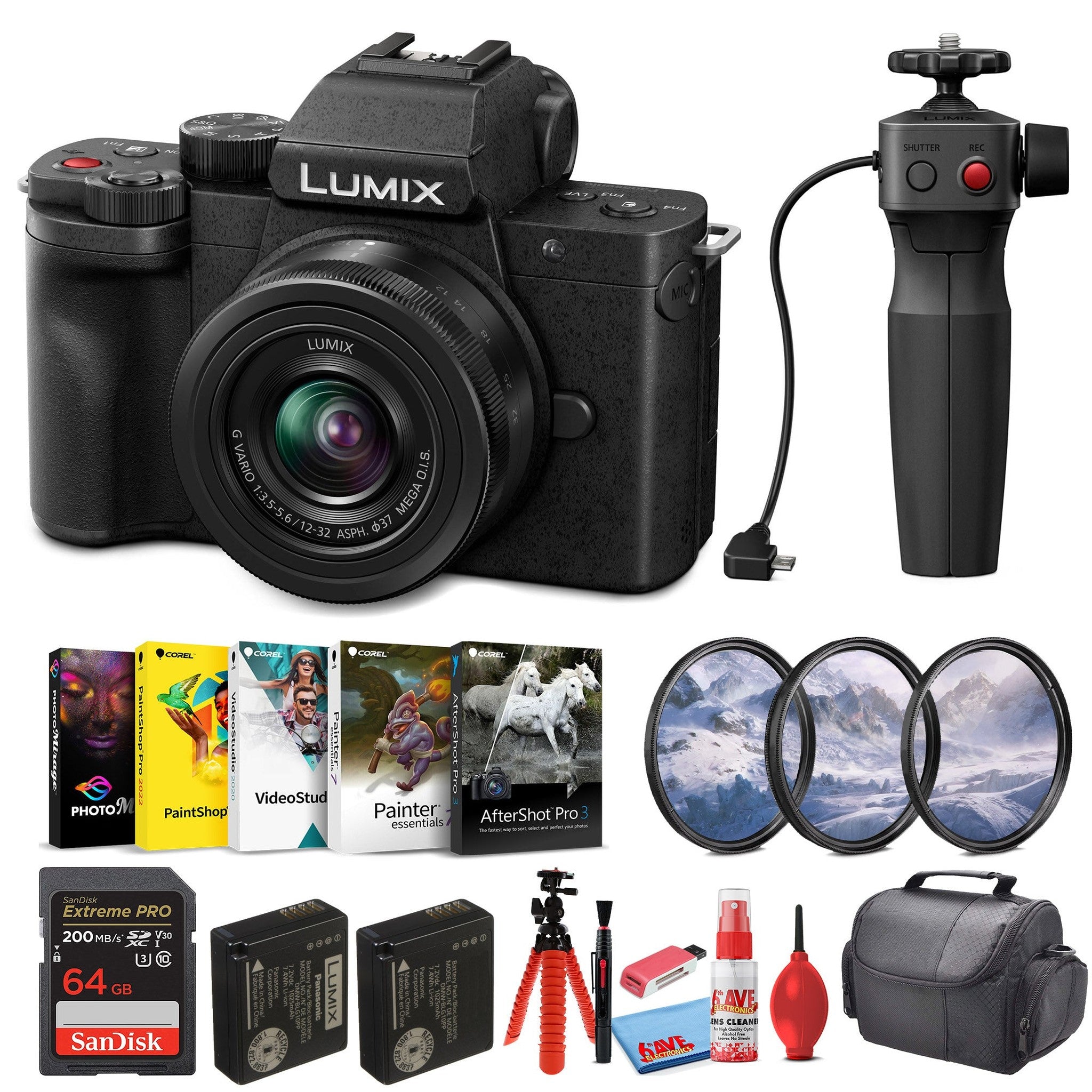 Panasonic Lumix G100 4K Mirrorless Camera with 12-32mm Lens and Tripod Grip Kit Panasonic