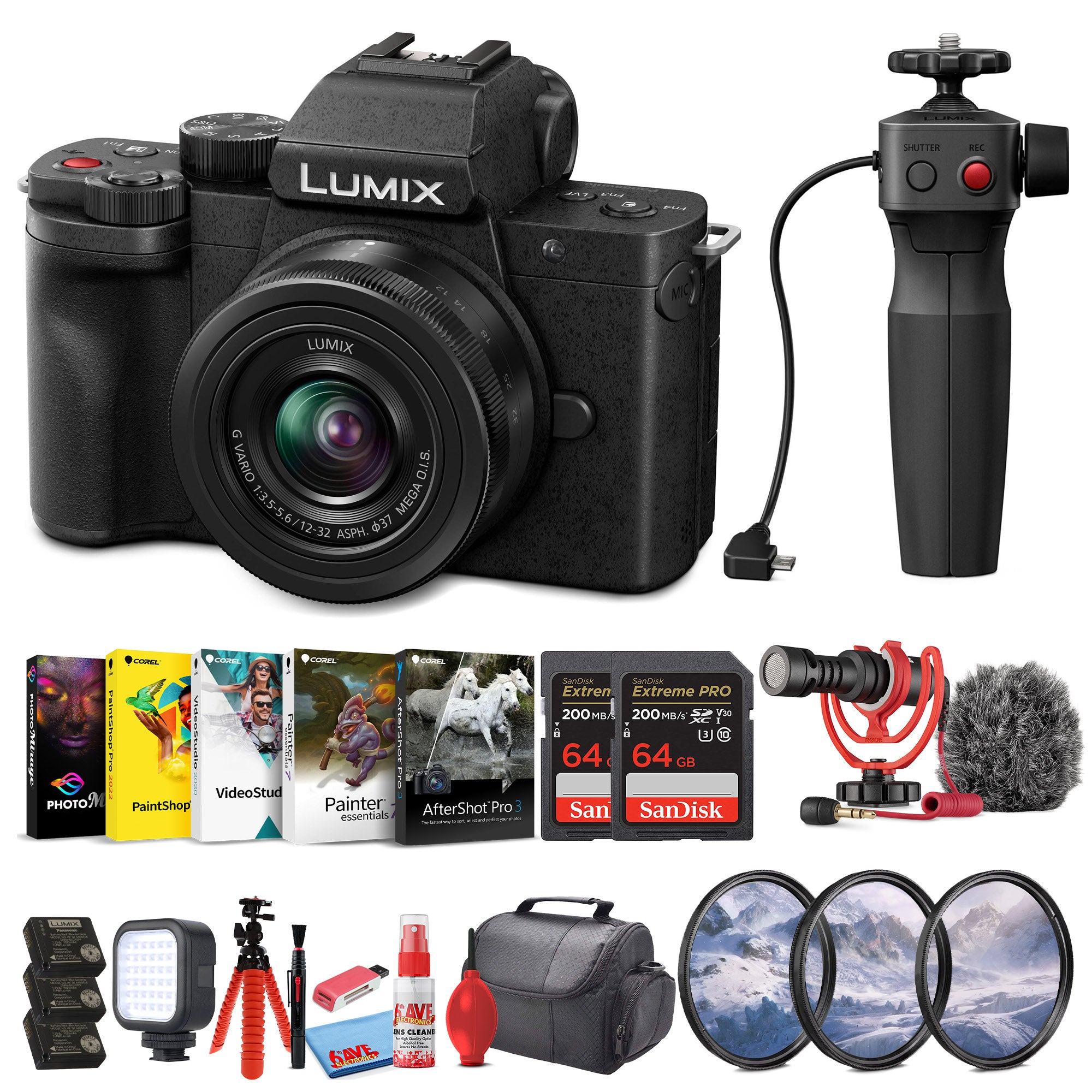 Panasonic Lumix G100 4K Mirrorless Camera with 12-32mm Lens and Tripod Grip Kit