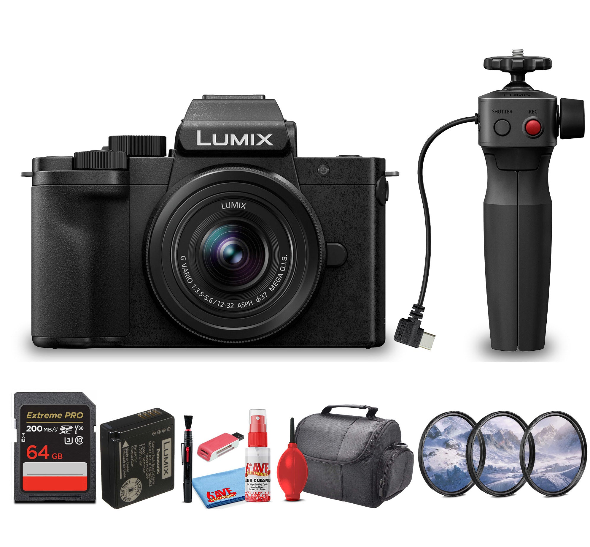 Panasonic Lumix G100D Mirrorless Camera | 12-32mm Lens with Tripod Grip Bundle