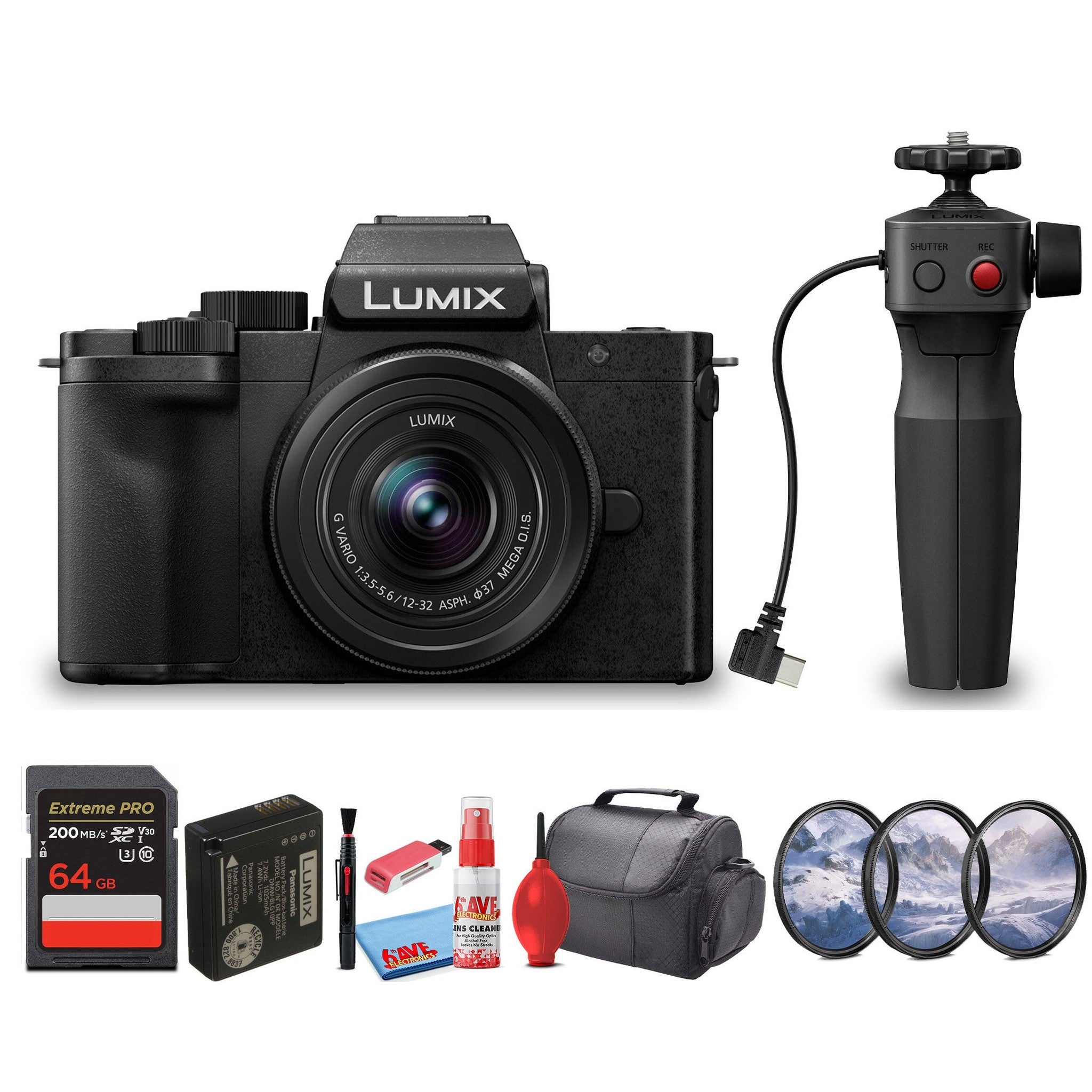 Panasonic Lumix G100D Mirrorless Camera | 12-32mm Lens with Tripod Grip Bundle Panasonic