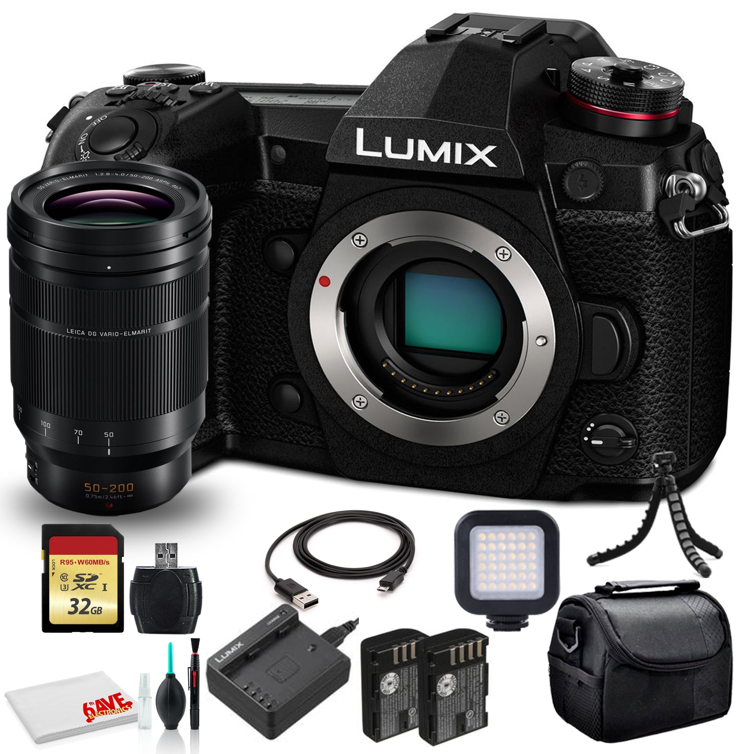 Panasonic DG 50-200mm Lens + Panasonic Lumix DC-G9 Mirrorless Digital Camera (Body Only) (DC-G9KBODY) - Bundle -
