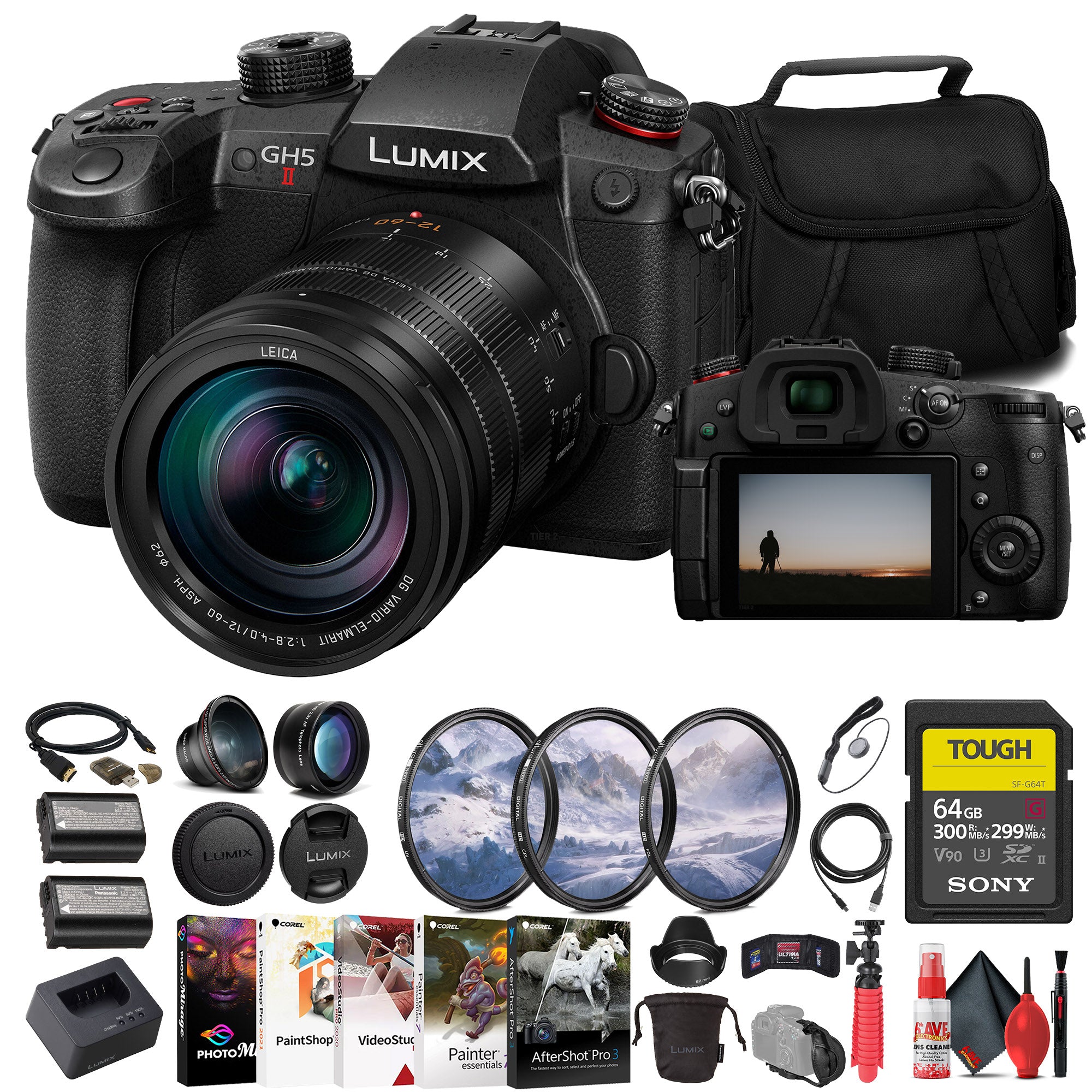 Panasonic Lumix GH5 II Mirrorless Camera W/ 12-60mm Lens + 64GB Card Starter Bundle