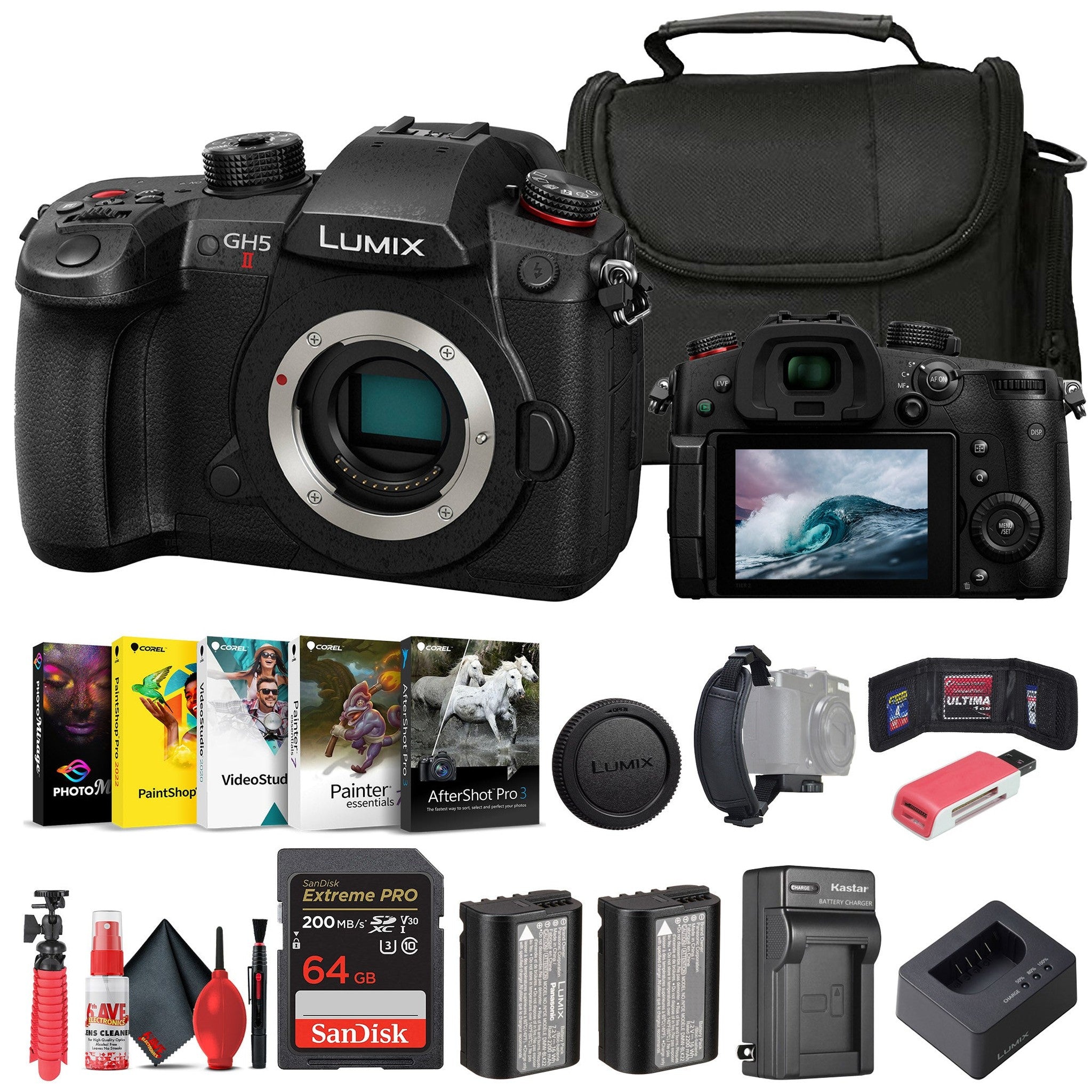 Panasonic Lumix GH5 II Mirrorless Camera + Corel Photo Software + Bag + 64GB Card + More Panasonic