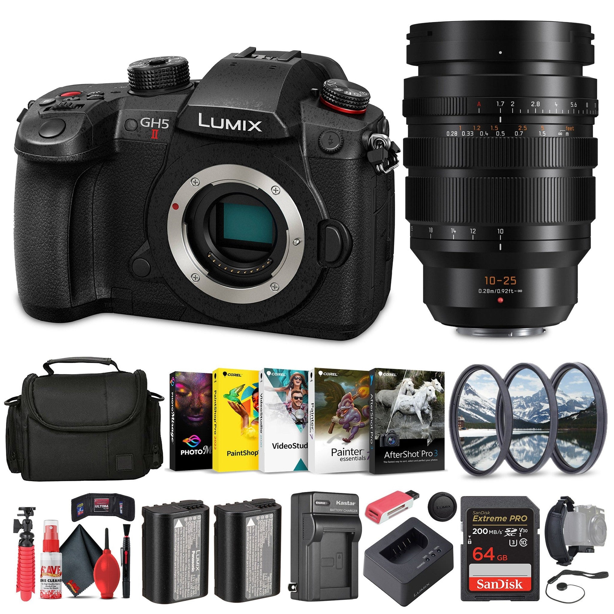 Panasonic Lumix GH5 II Mirrorless Camera + Panasonic 10-25mm f/1.7 Lens + More Panasonic