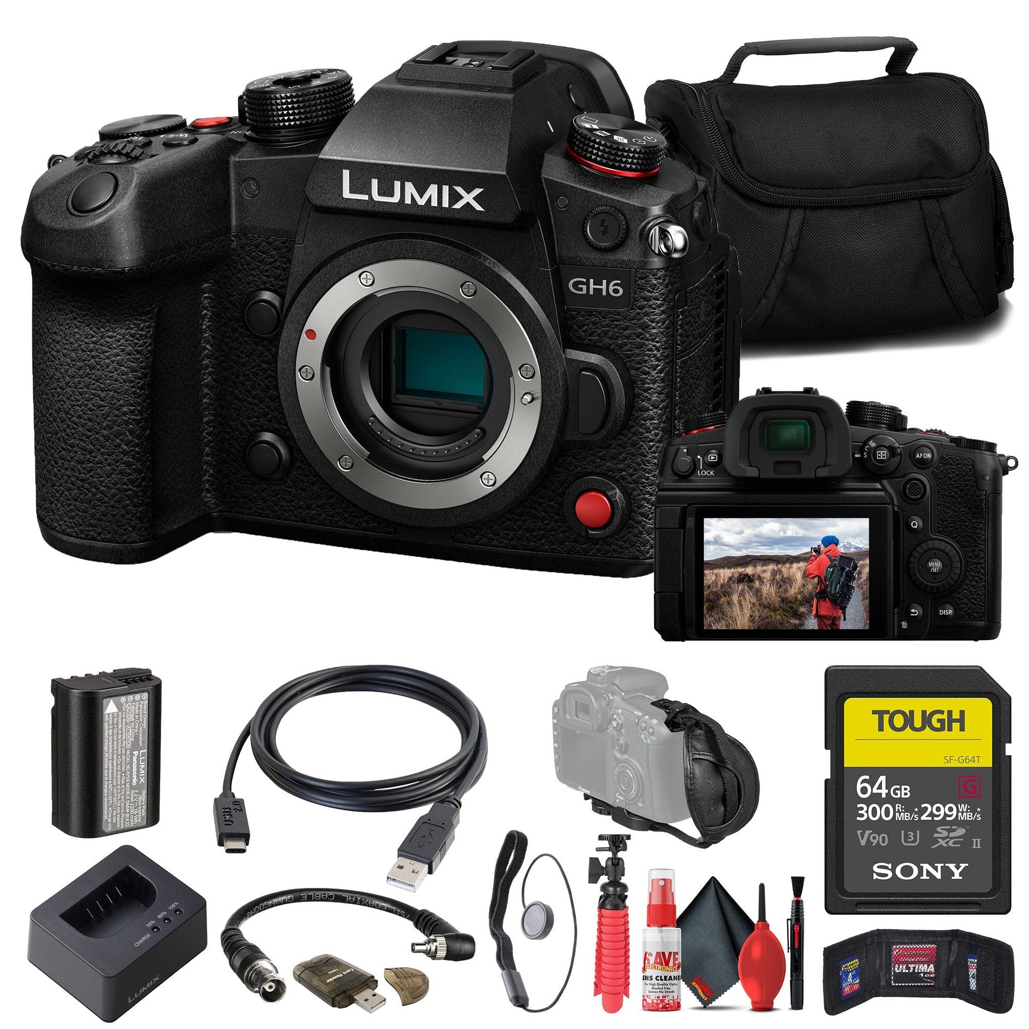 Panasonic Lumix GH6 Mirrorless Camera + 64GB TOUGH SD Card + Card Reader + More - Reconditioned Panasonic
