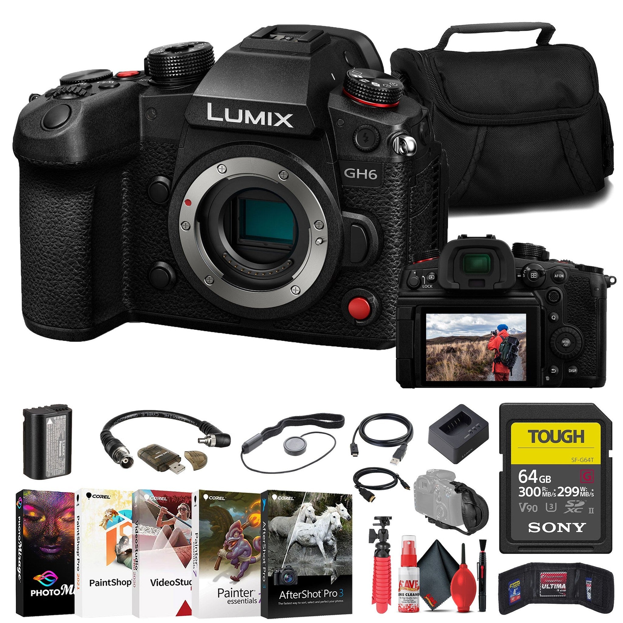 Panasonic Lumix GH6 Mirrorless Camera + 64GB TOUGH SD Card + Card Reader + More - Reconditioned Panasonic