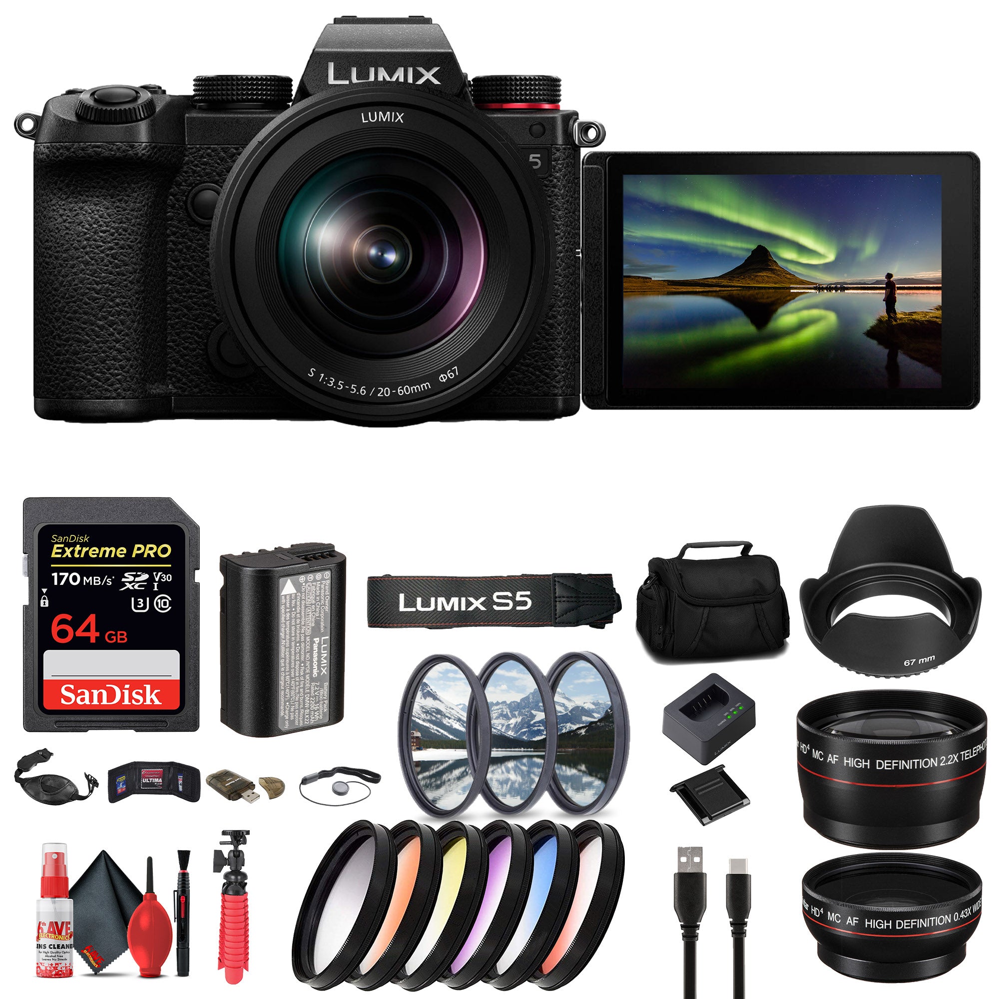 Panasonic Lumix S5 Mirrorless Camera with 20-60mm Lens + 64GB Memory Card Basic bundle
