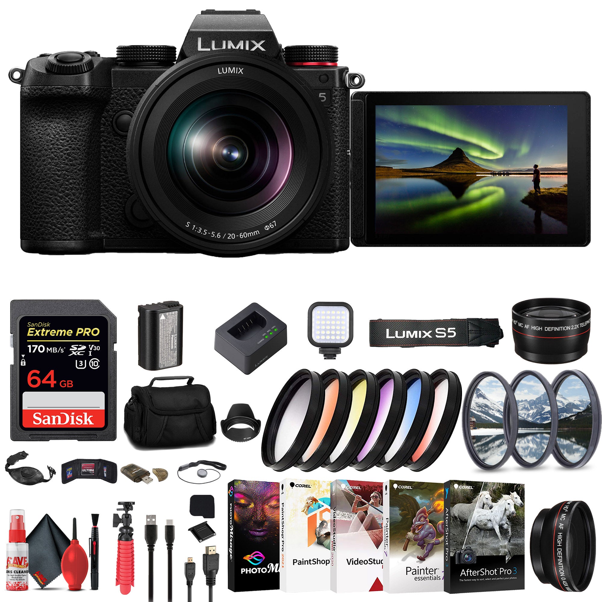 Panasonic Lumix S5 Mirrorless Camera with 20-60mm Lens + 64GB Memory Card Filter Bundle