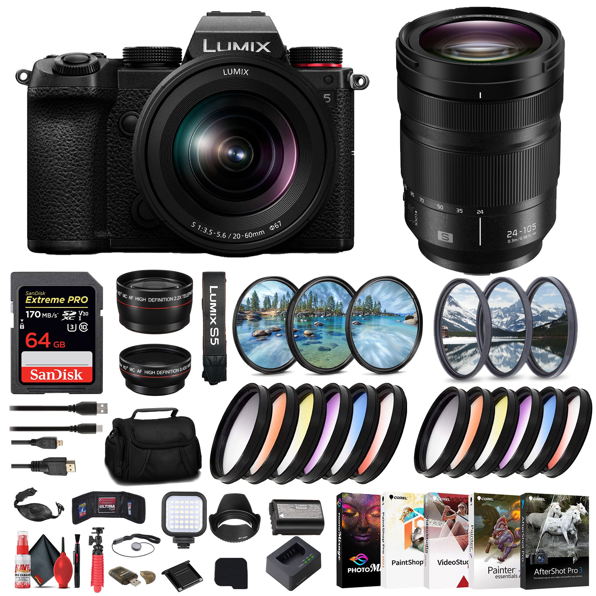 Panasonic Lumix S5 Mirrorless Camera with 20-60mm Lens + Panasonic Lens Advanced Bundle
