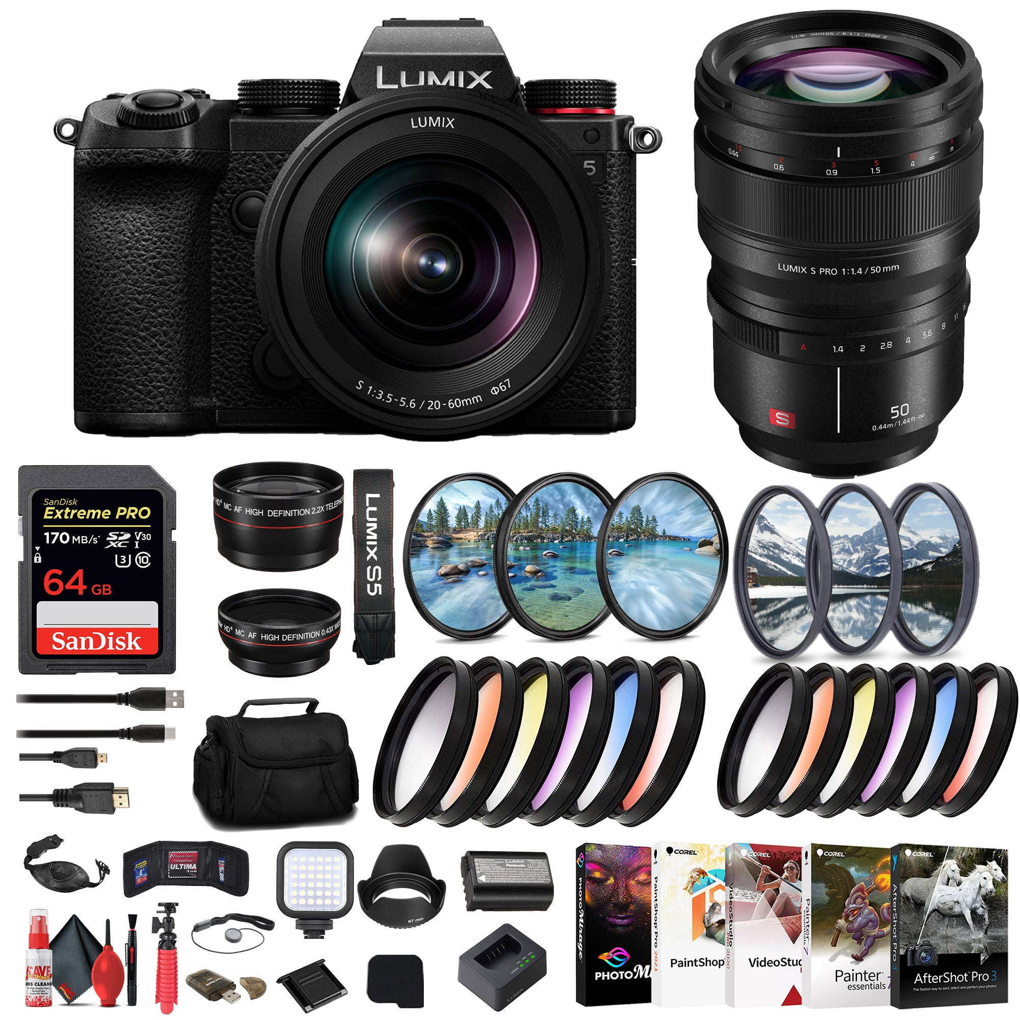 Panasonic Lumix S5 Mirrorless Camera with 20-60mm Lens + Panasonic Lens Pro Bundle
