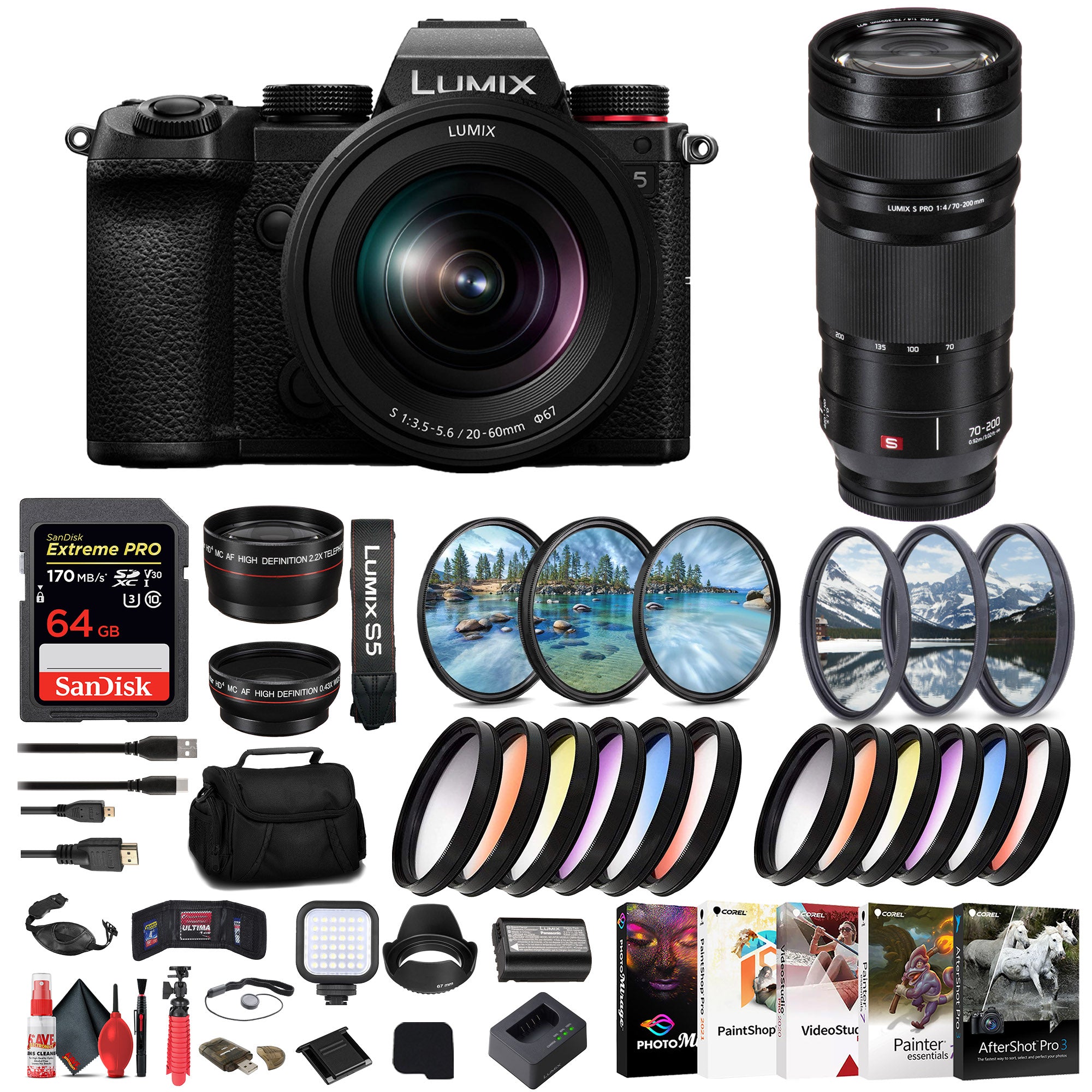 Panasonic Lumix S5 Mirrorless Camera with 20-60mm Lens + Panasonic Lens Ultimate Bundle
