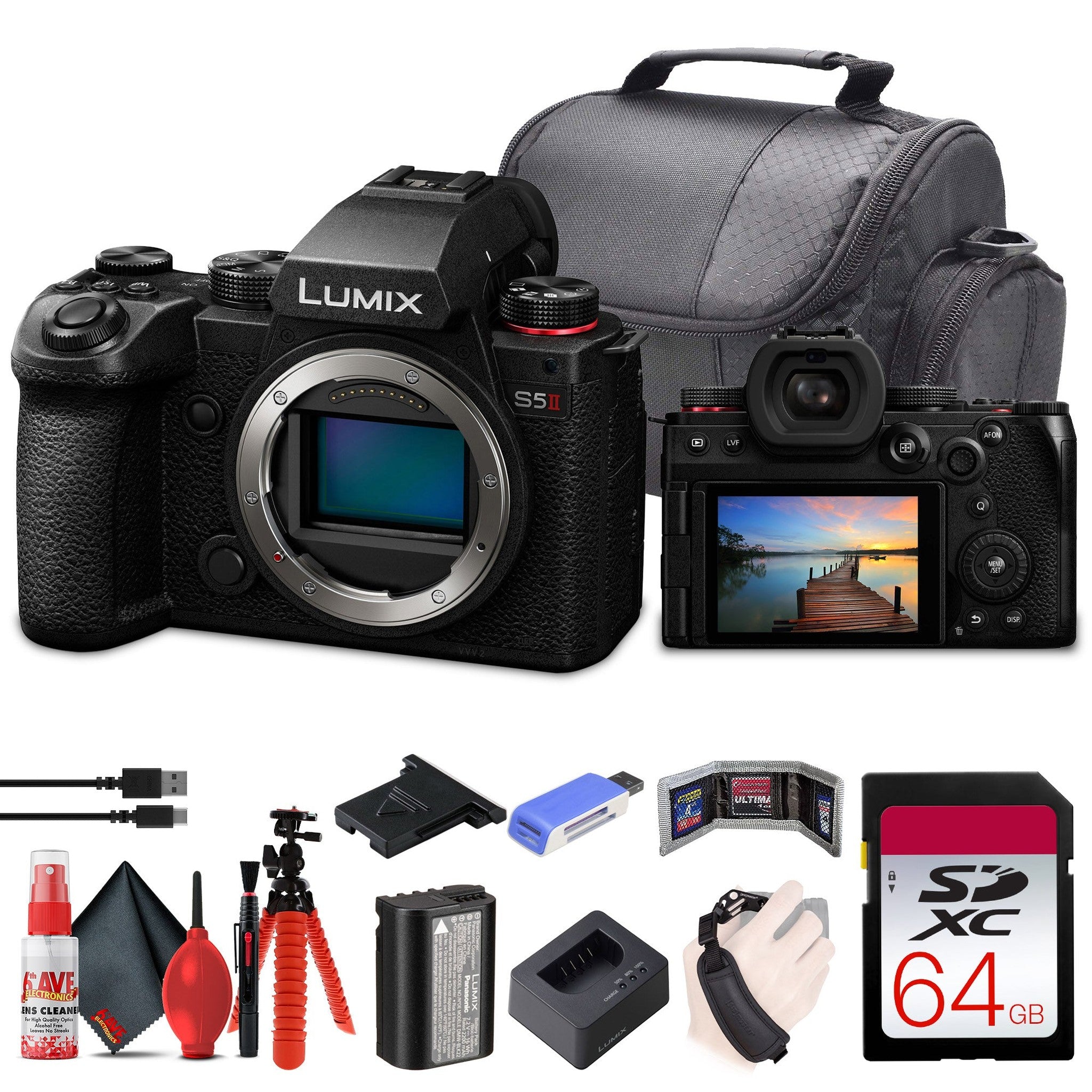 Panasonic Lumix S5 II Mirrorless Camera + 64GB Memory Card + Card Reader + More