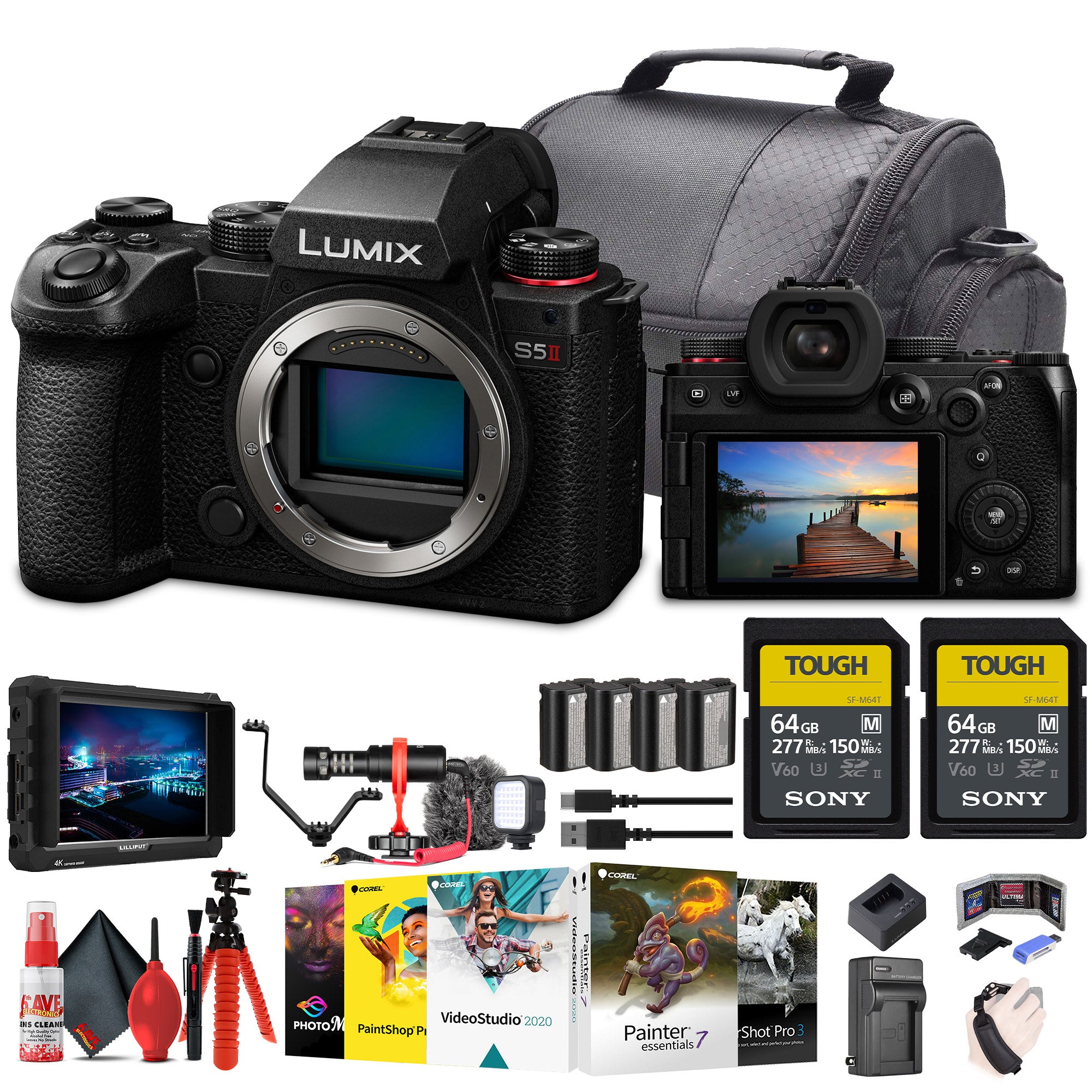 Panasonic Lumix S5 II Mirrorless Camera + 4K Monitor + 2 x 64GB Memory Cards + More