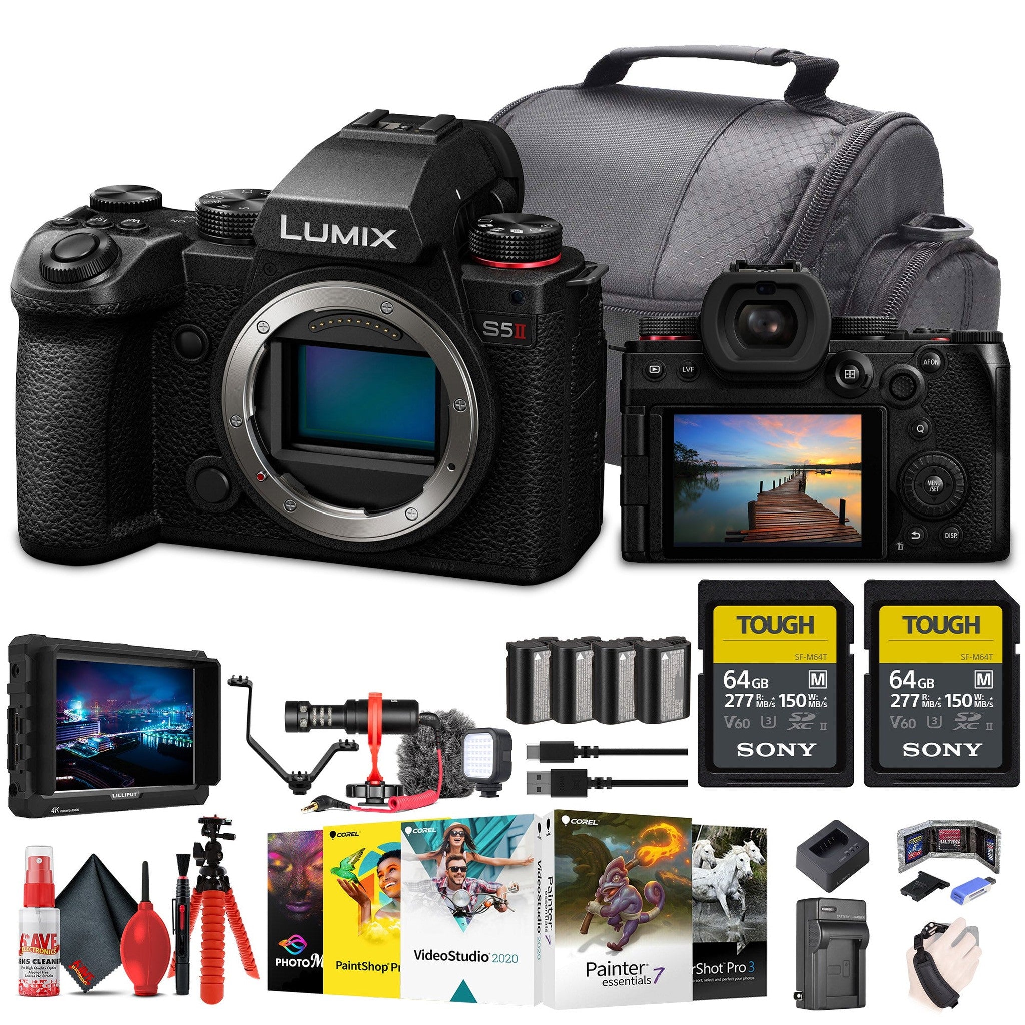 Panasonic Lumix S5 II Mirrorless Camera + 4K Monitor + 2 x 64GB Memory Cards + More Panasonic