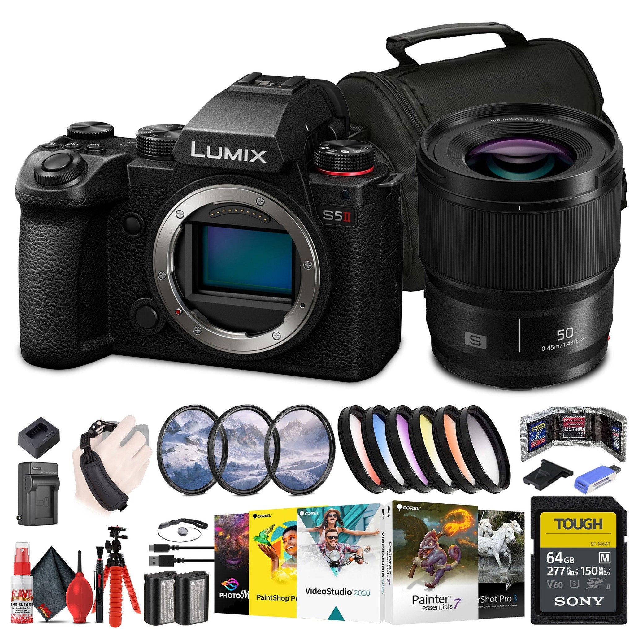 Panasonic Lumix S5 II Mirrorless Camera + Panasonic Lumix S 50mm Lens + 64GB Card + More Panasonic