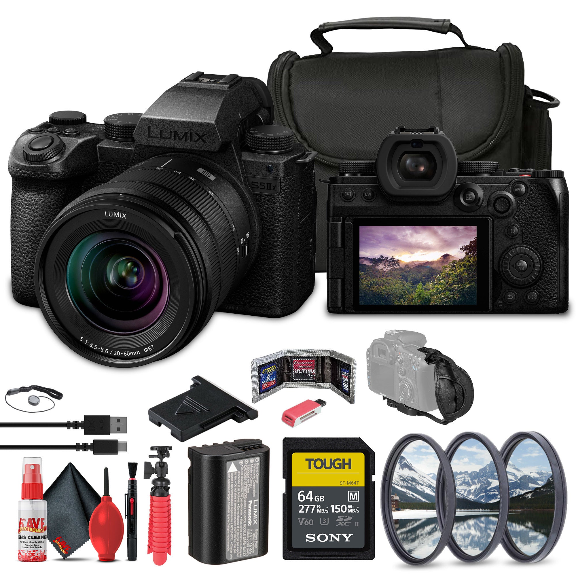 Panasonic Lumix S5 IIX Mirrorless Camera with 20-60mm Lens + 64GB Memory Card + More