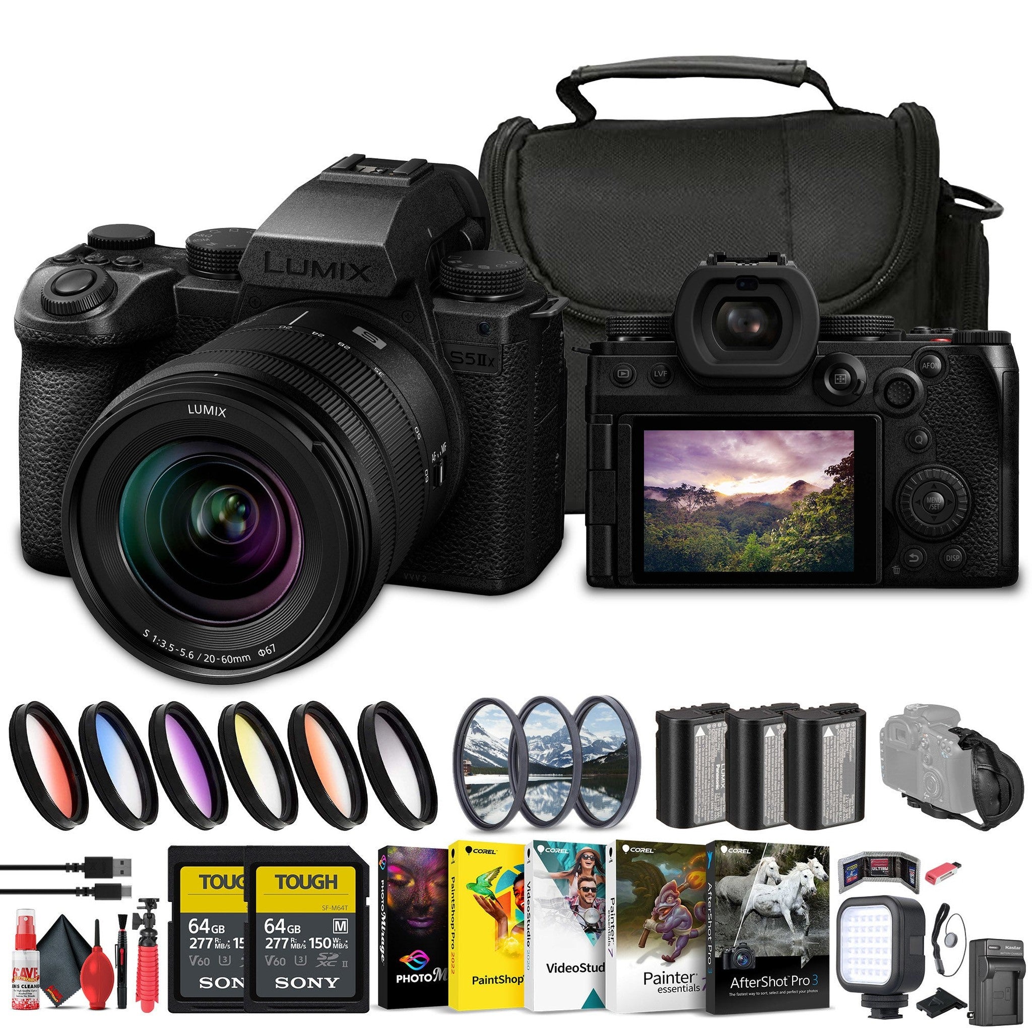 Panasonic Lumix S5 IIX Mirrorless Camera with 20-60mm Lens + 2 x 64GB Memory Cards + More Panasonic