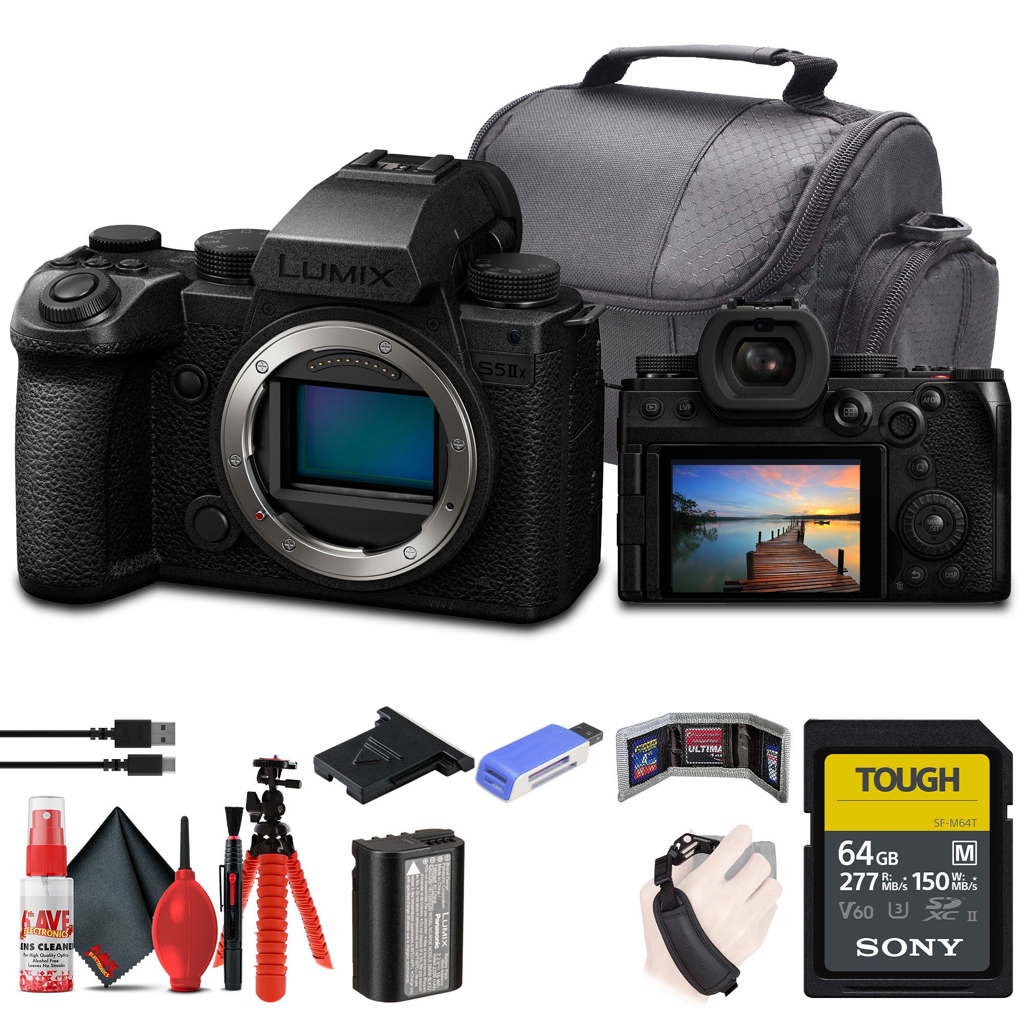 Panasonic Lumix S5 IIX Mirrorless Camera + 64GB Memory Card + Card Reader + More