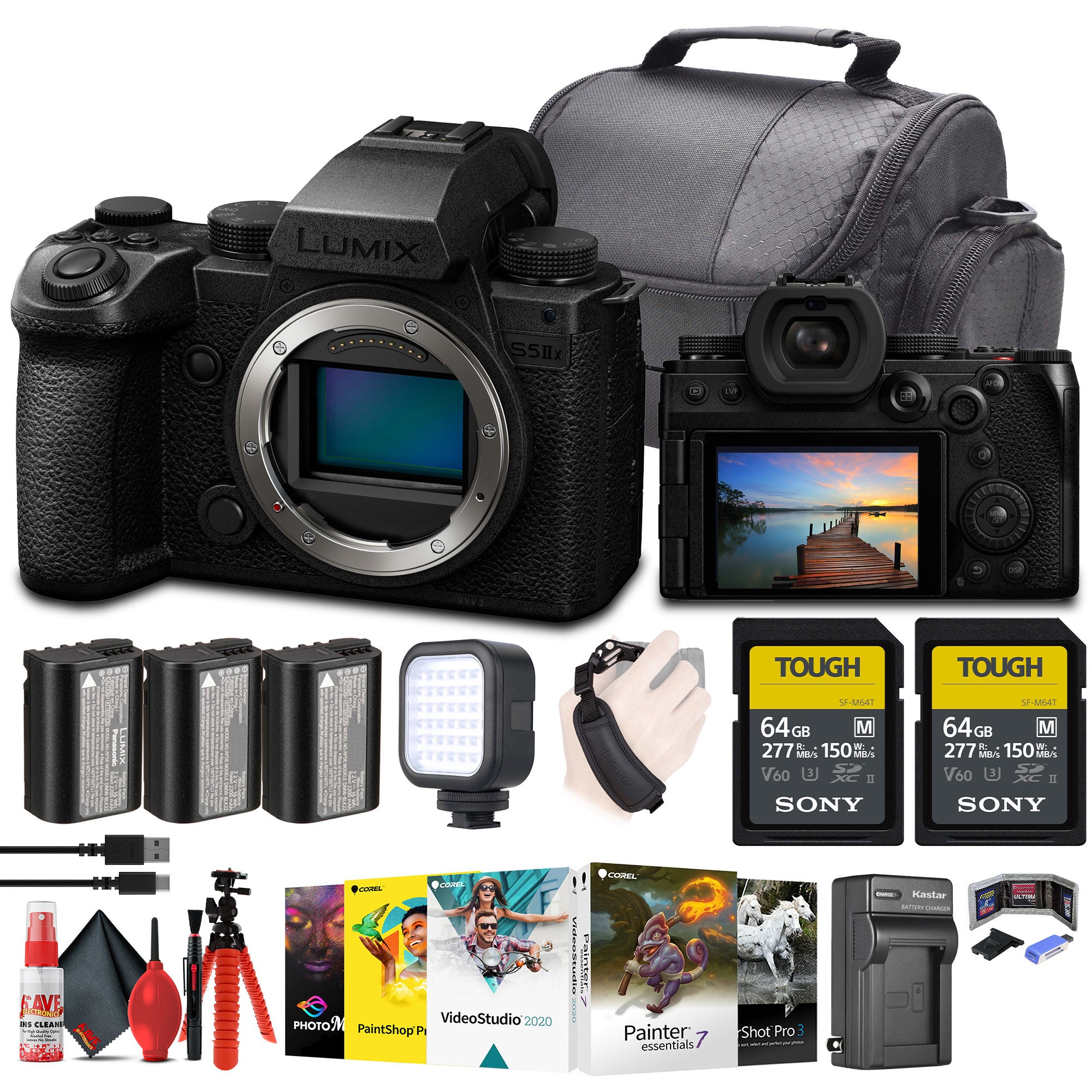 Panasonic Lumix S5 IIX Mirrorless Camera + 2 x 64GB Card + Corel Software + More