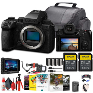 Panasonic Lumix S5 IIX Mirrorless Camera + 4K Monitor + 2 x 64GB Memory Cards + More Panasonic