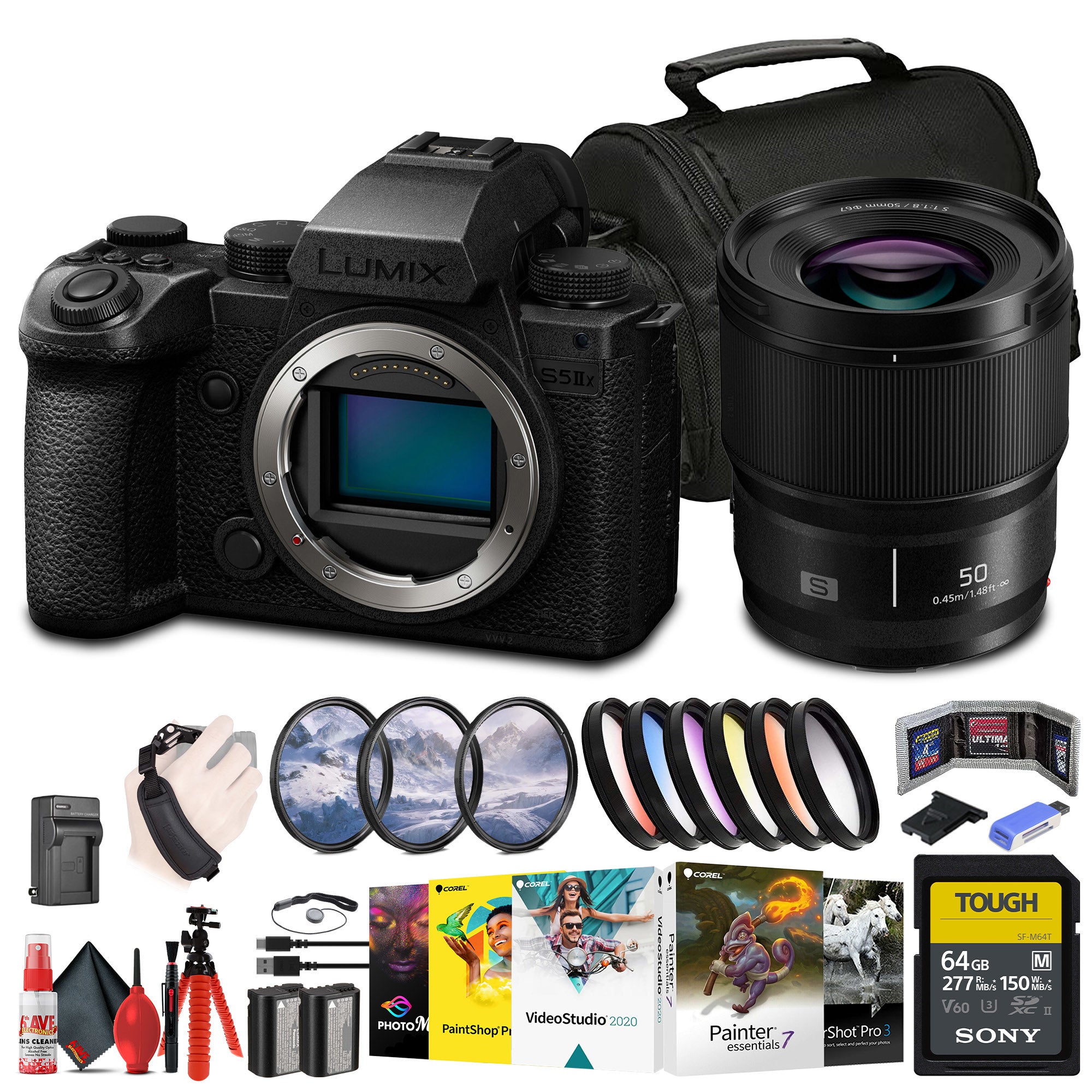 Panasonic Lumix S5 IIX Mirrorless Camera + Panasonic Lumix S 50mm Lens + 64GB Card + More
