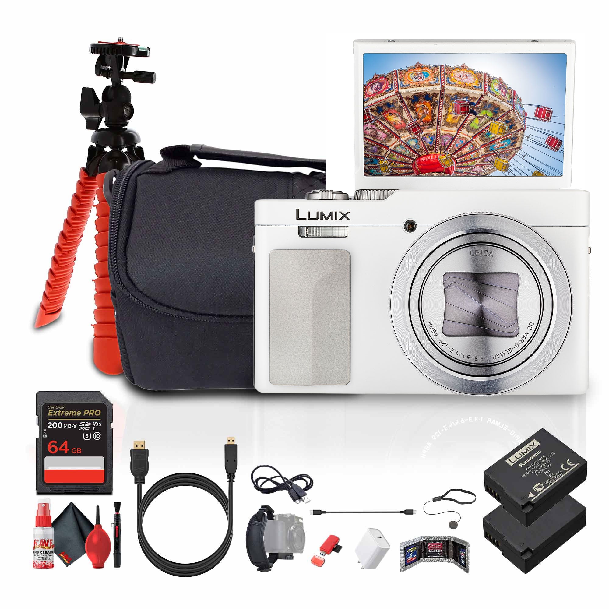 Panasonic TZ99 Point and Shoot Compact Travel Digital Camera White - Bundle