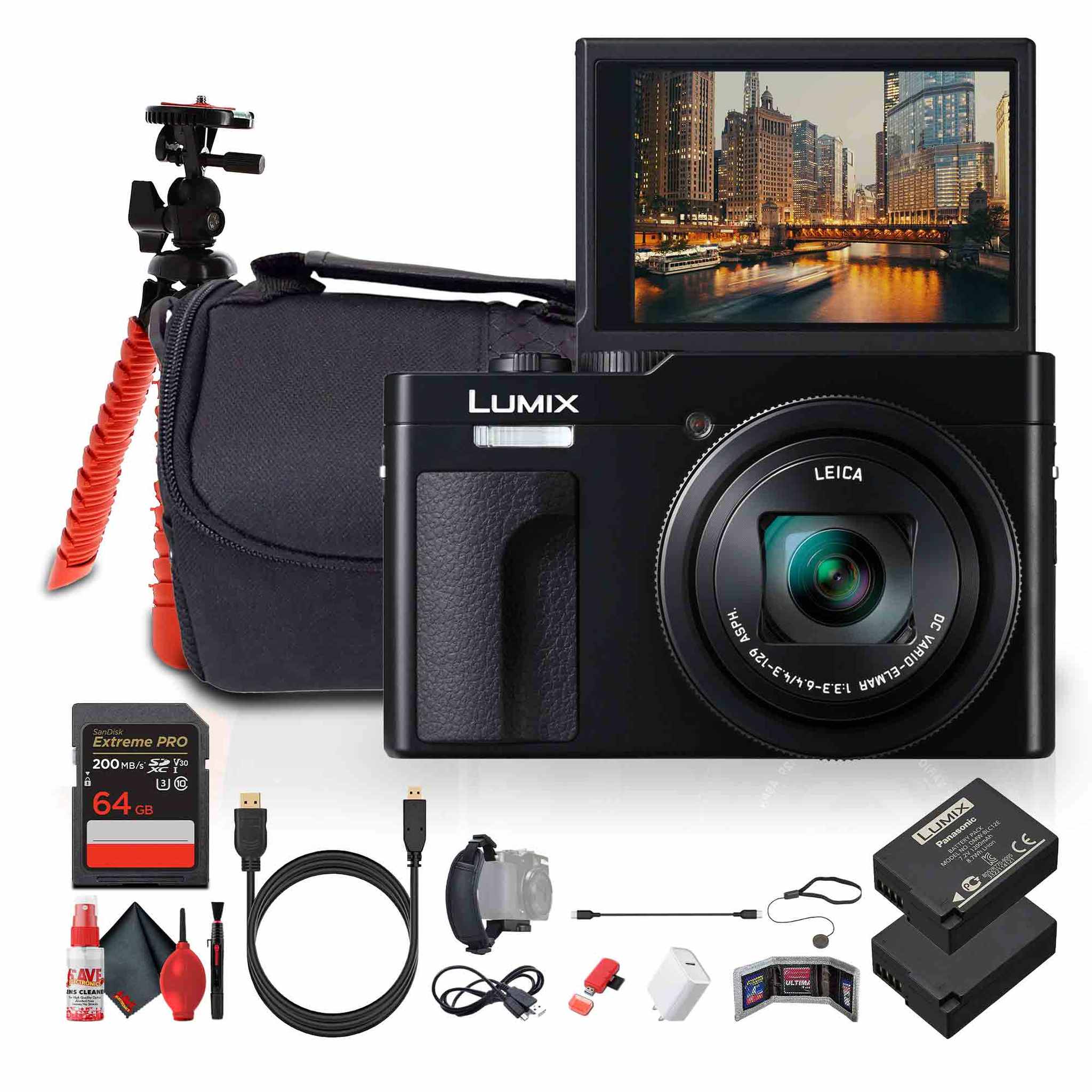 Panasonic ZS99 Point and Shoot Compact Travel Digital Camera Black - Bundle Panasonic
