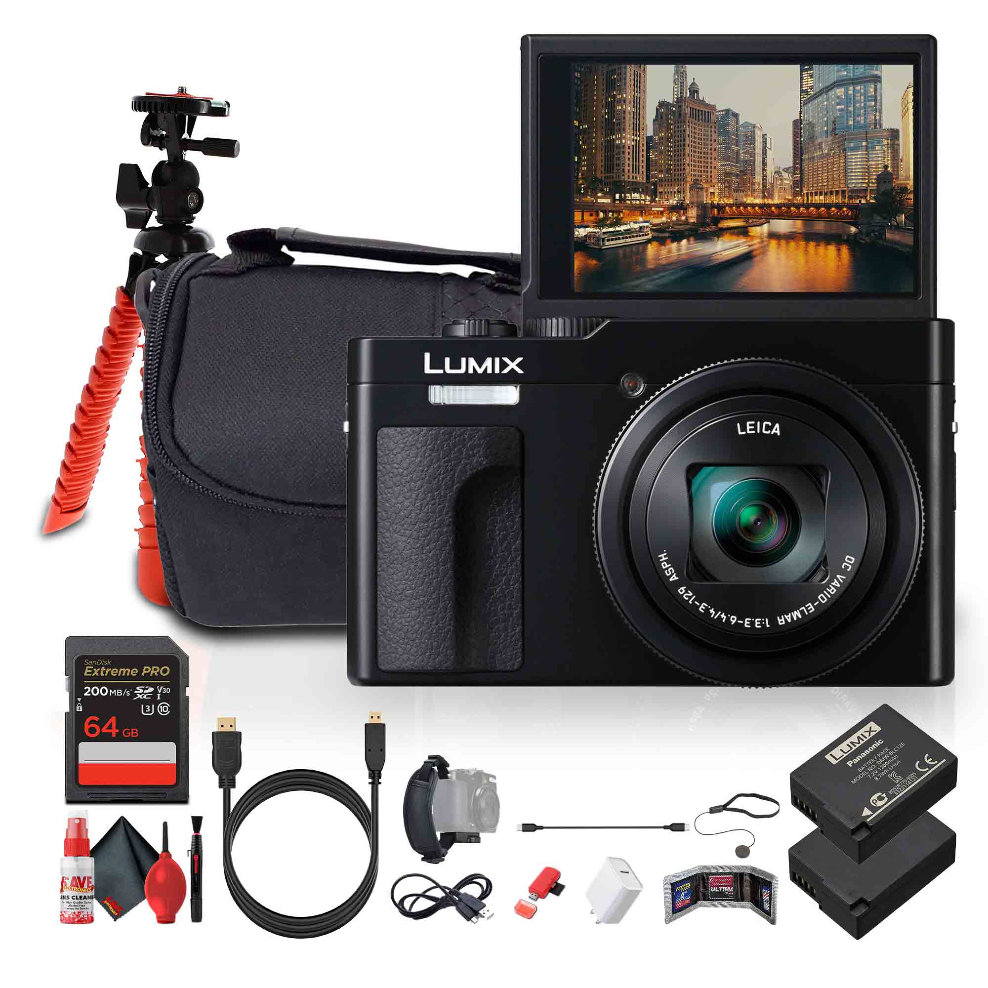 Panasonic TZ99 Point and Shoot Compact Travel Digital Camera (Black) - Bundle